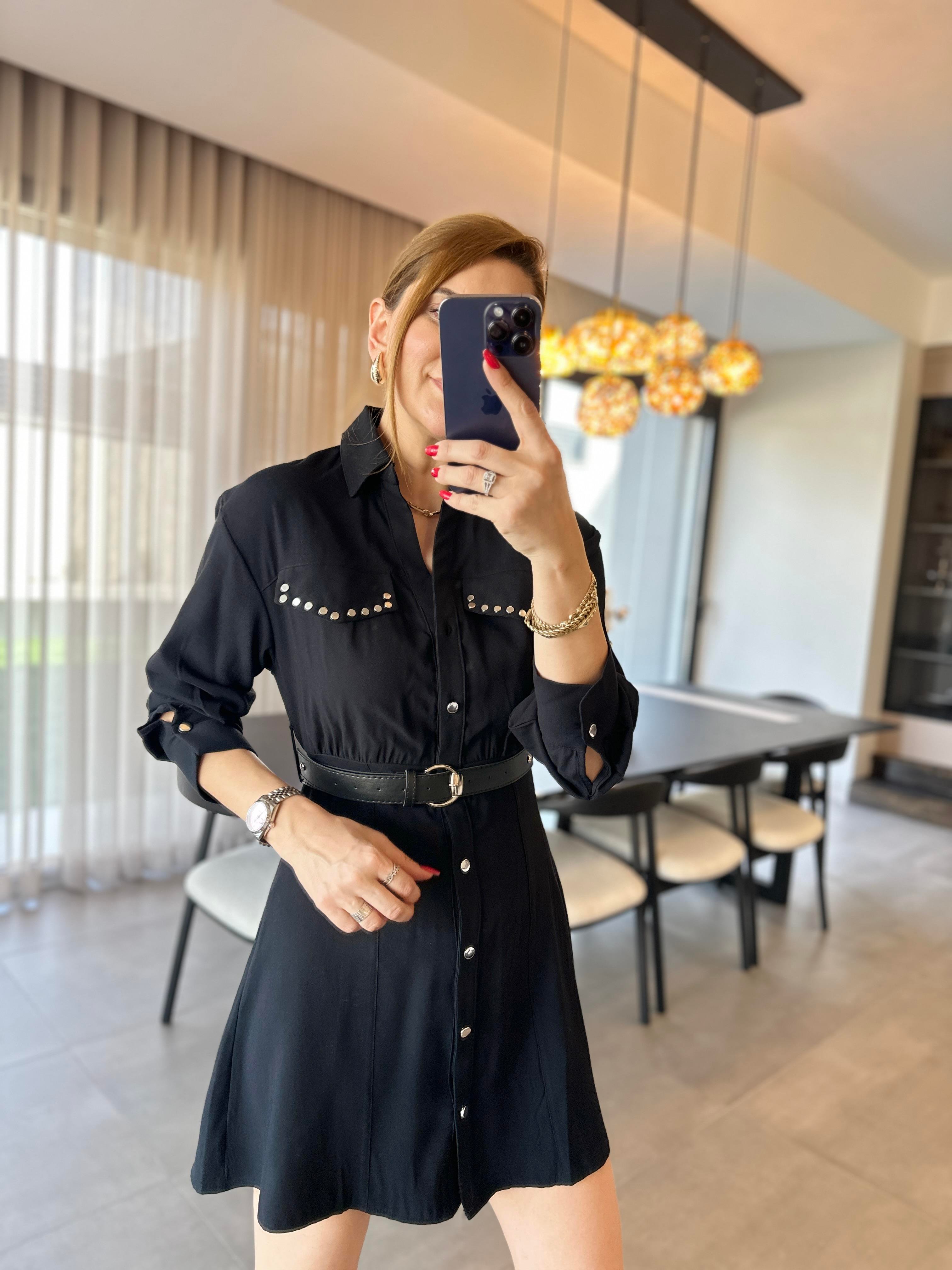 Zımbalı Kemer Detaylı Elbise