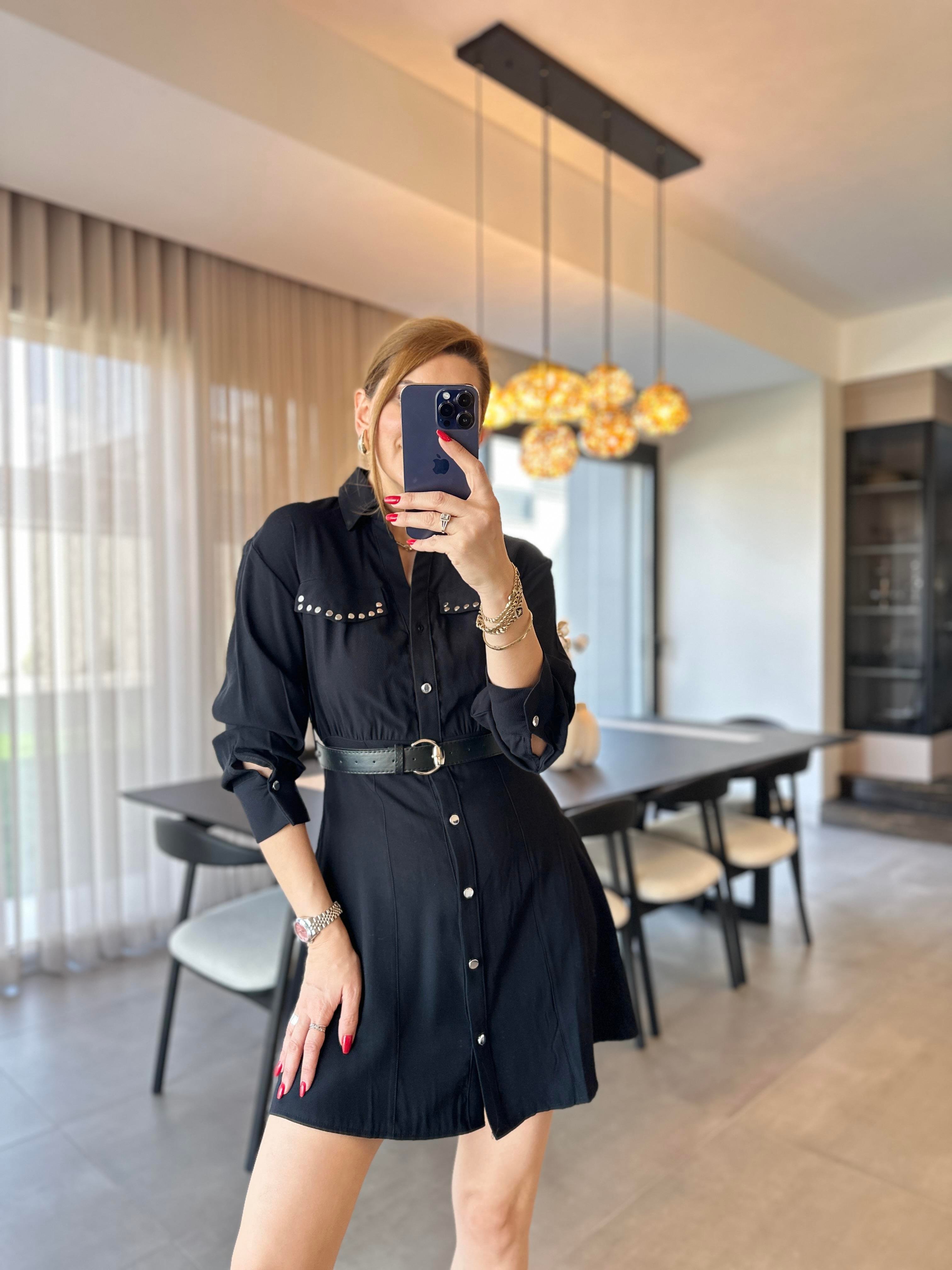 Zımbalı Kemer Detaylı Elbise