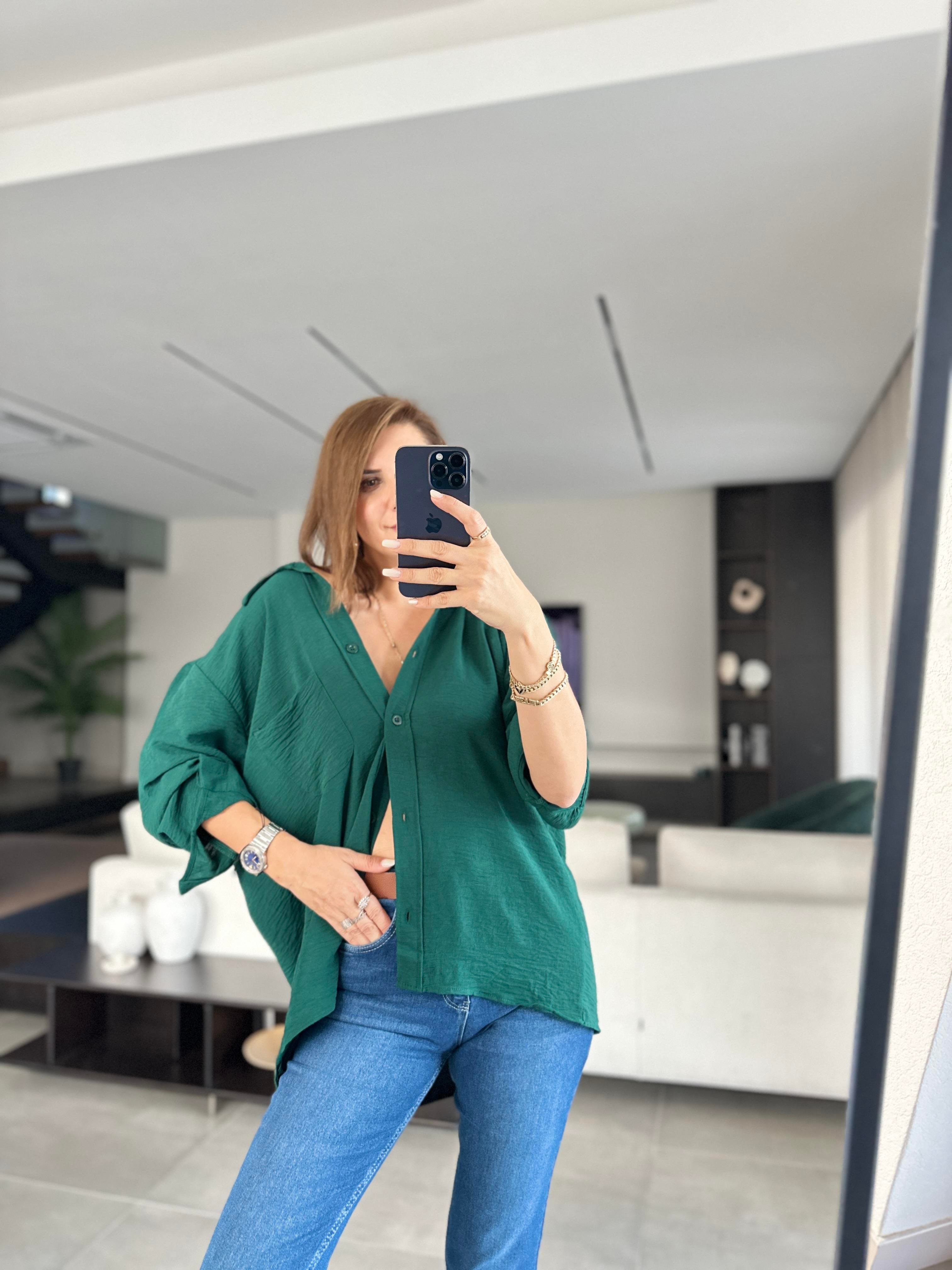 Zümrüt Yeşili Ayrobin Salaş Gömlek