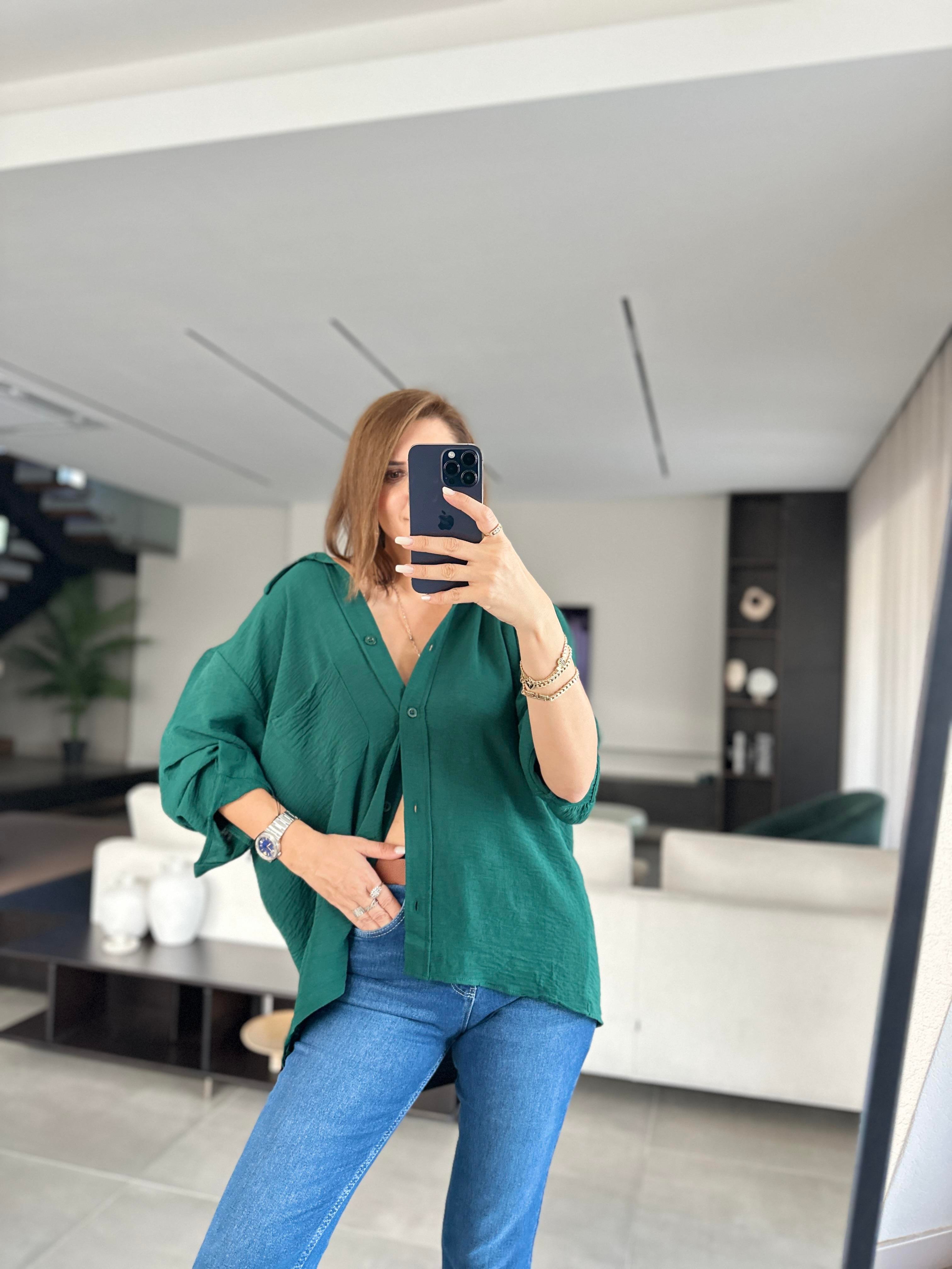 Zümrüt Yeşili Ayrobin Salaş Gömlek