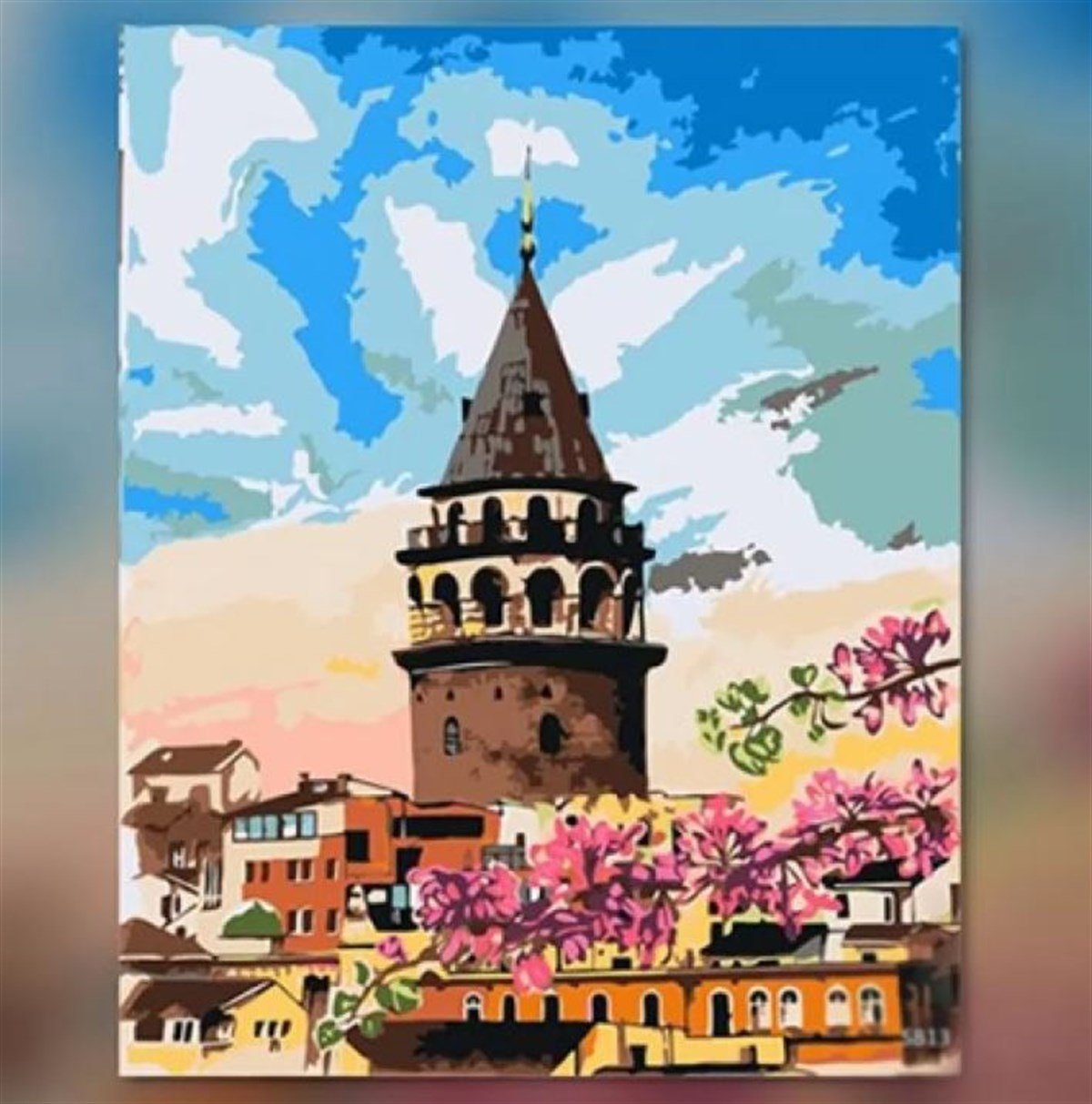Sayılarla Tuval Boyama Ahşap Çerçeveli Galata Kulesi Rüyası + Fırça + Akrilik Boyalar