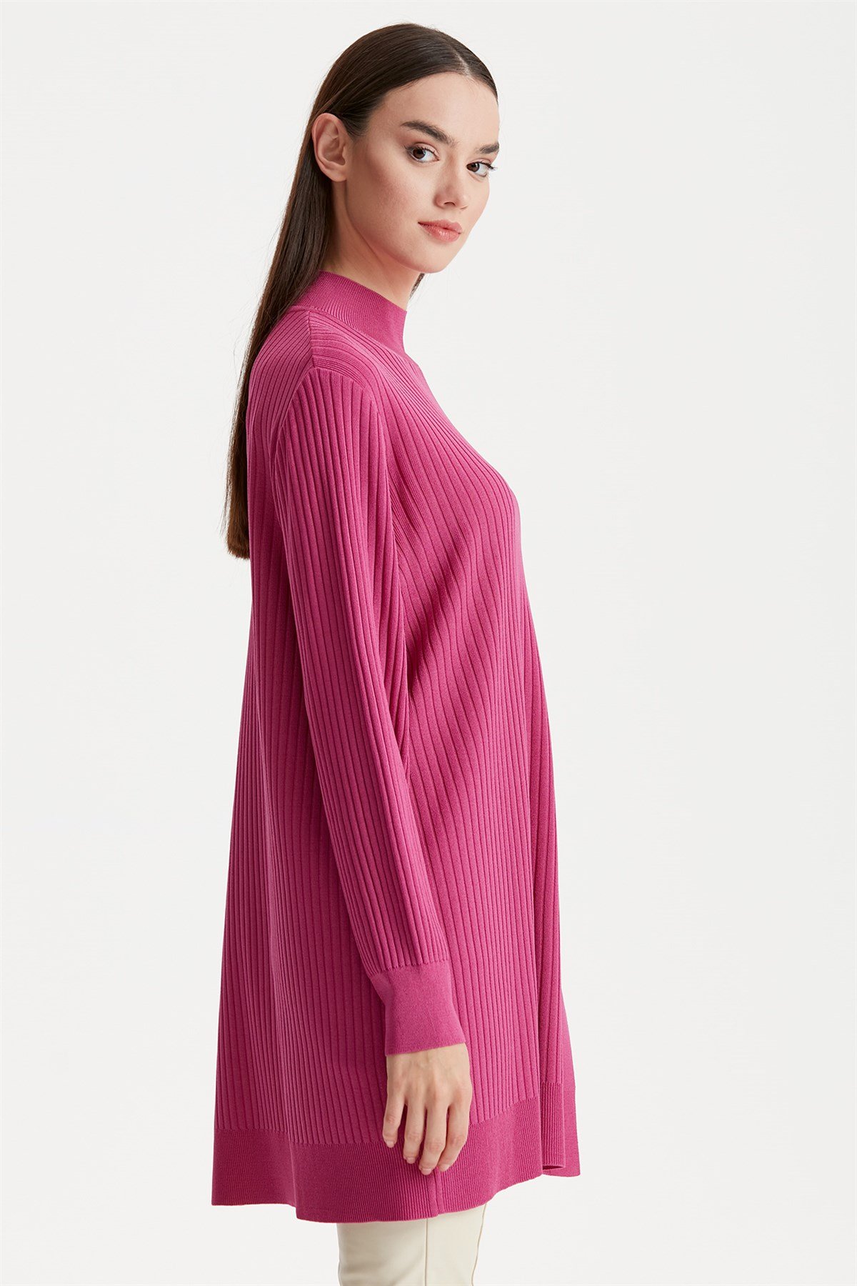 ASİMETRİK DETAYLI RAYON TUNİK FUŞYA