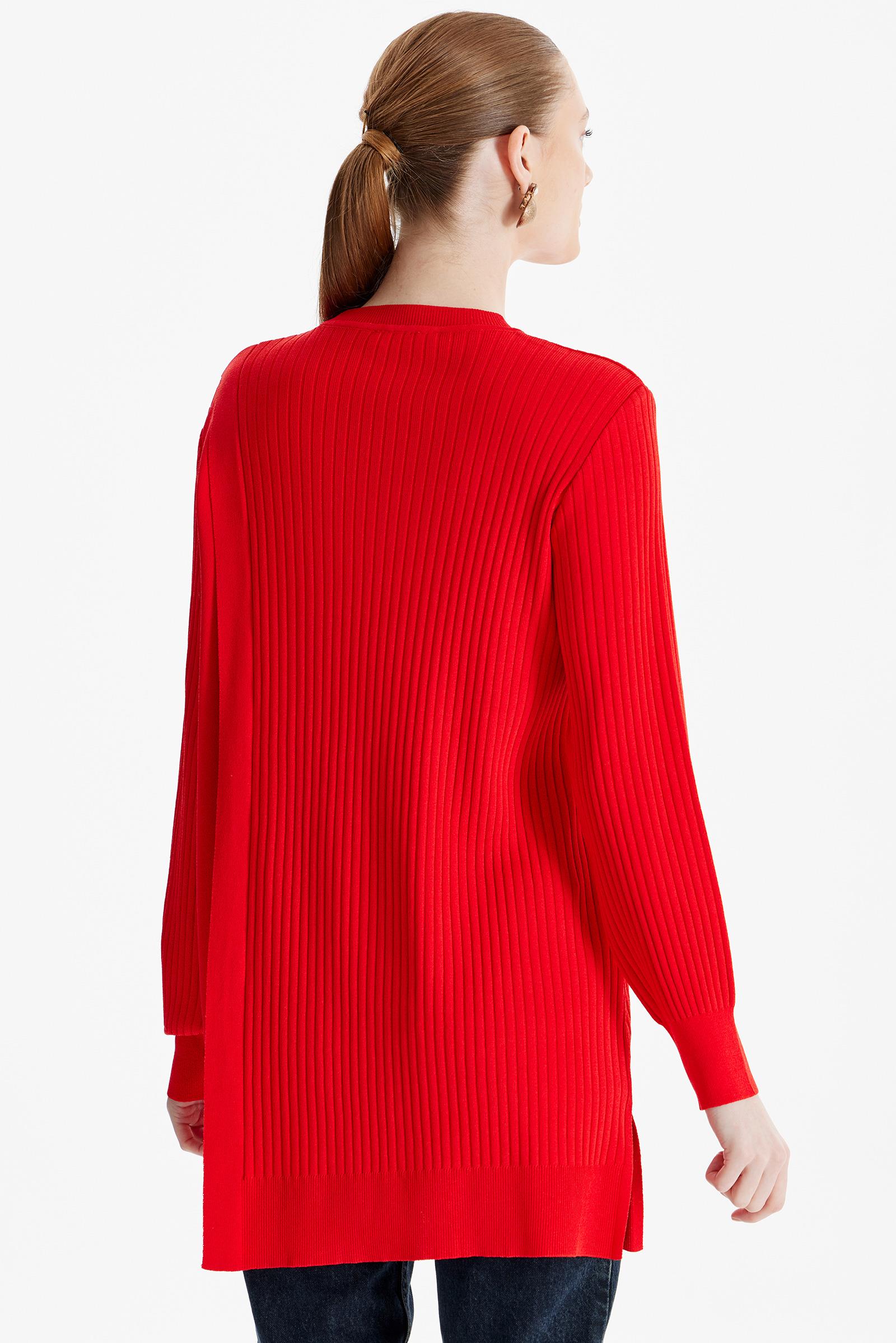 ASİMETRİK DETAYLI RAYON TUNİK KIRMIZI