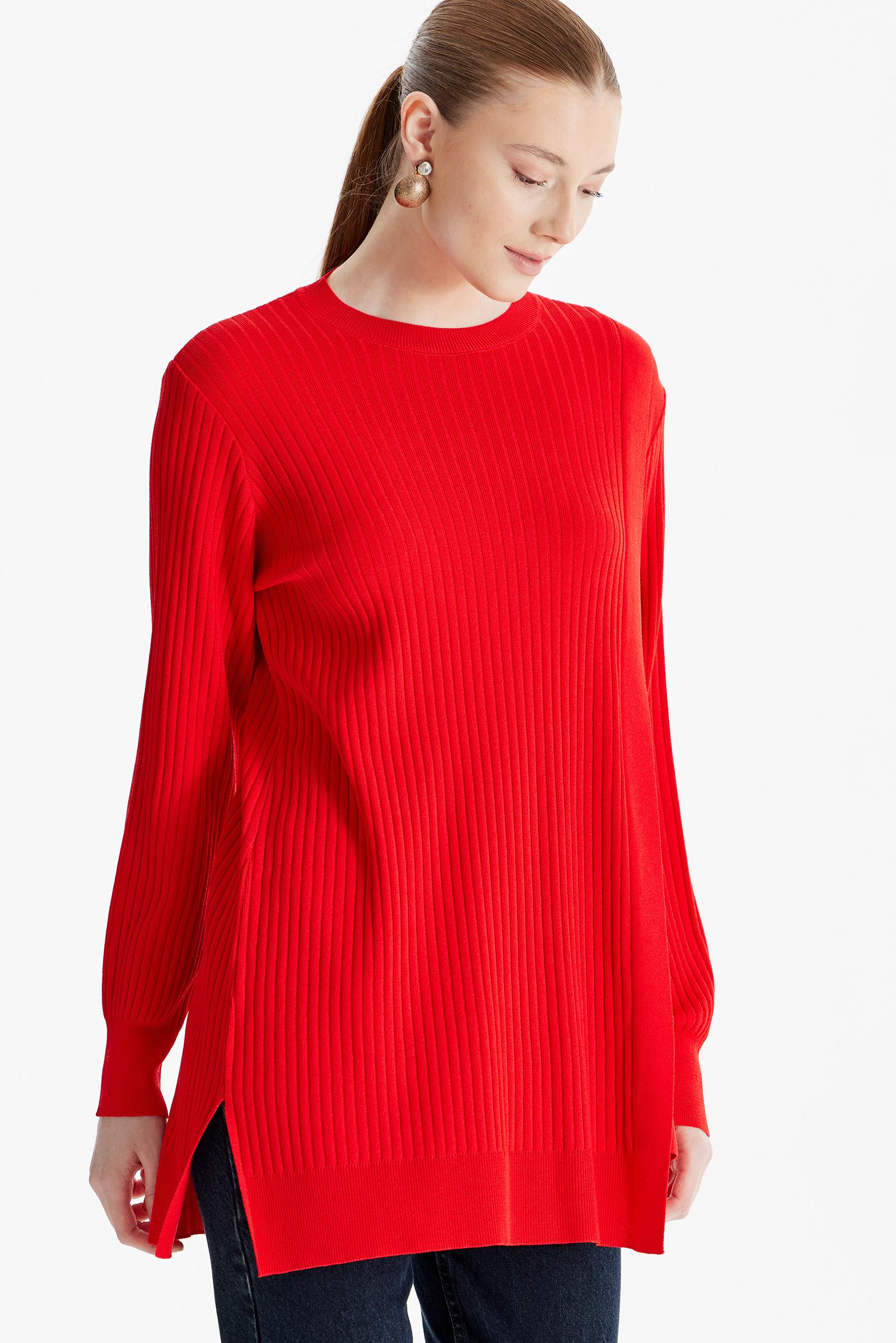ASİMETRİK DETAYLI RAYON TUNİK KIRMIZI