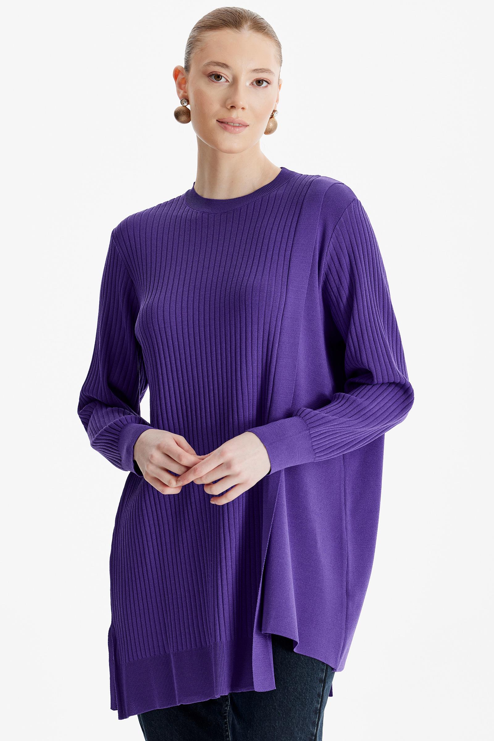 ASİMETRİK DETAYLI RAYON TUNİK MOR