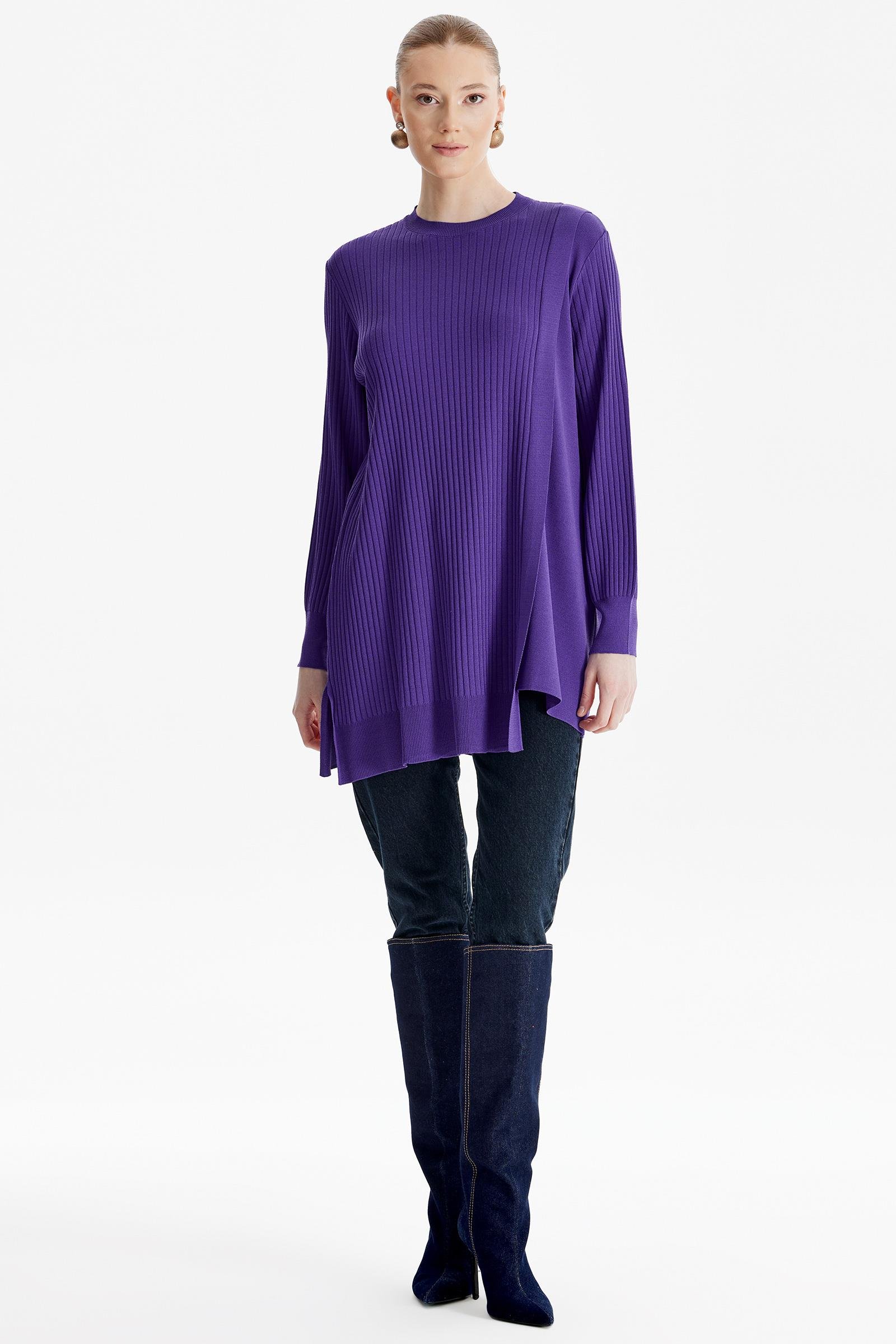 ASİMETRİK DETAYLI RAYON TUNİK MOR