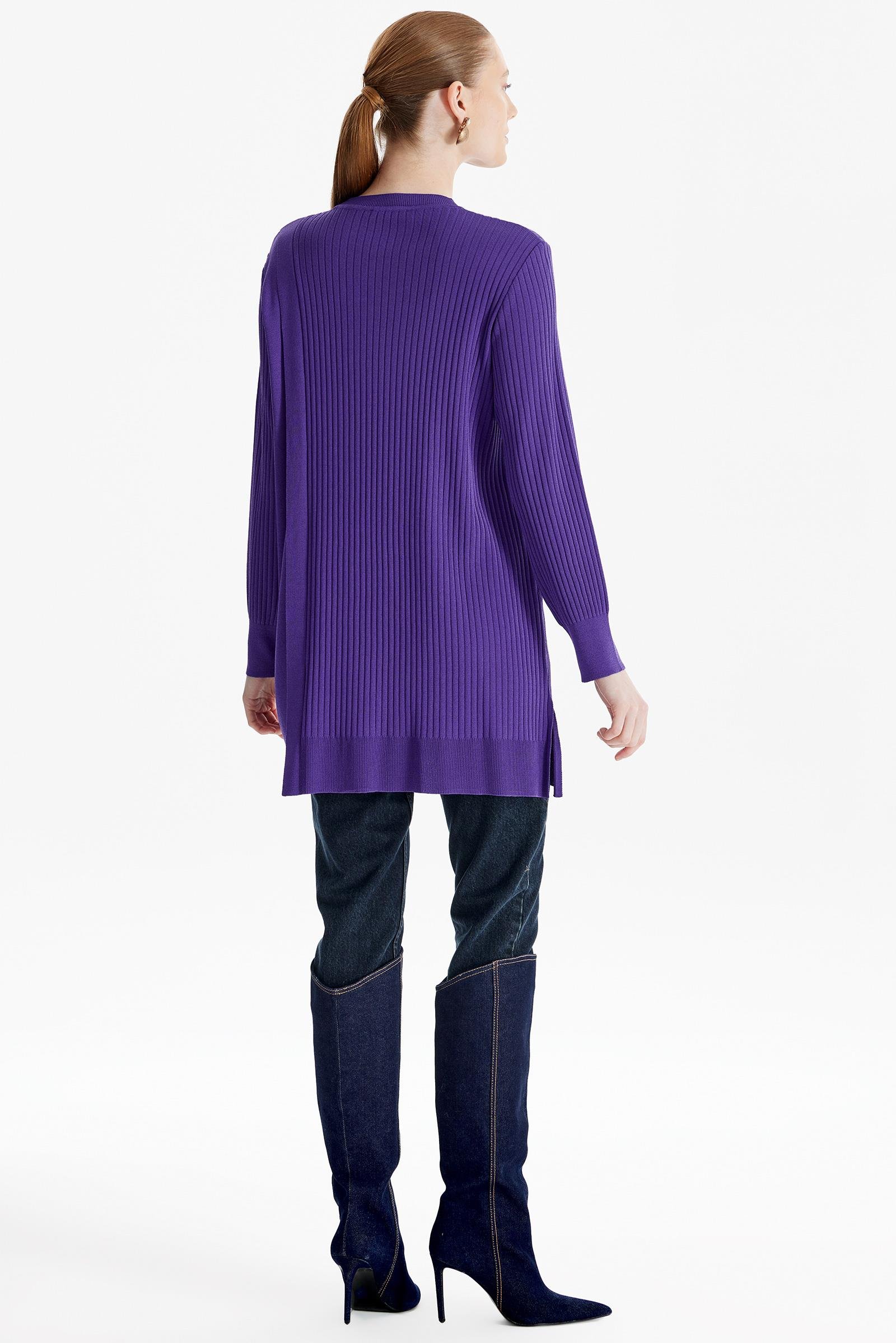 ASİMETRİK DETAYLI RAYON TUNİK MOR