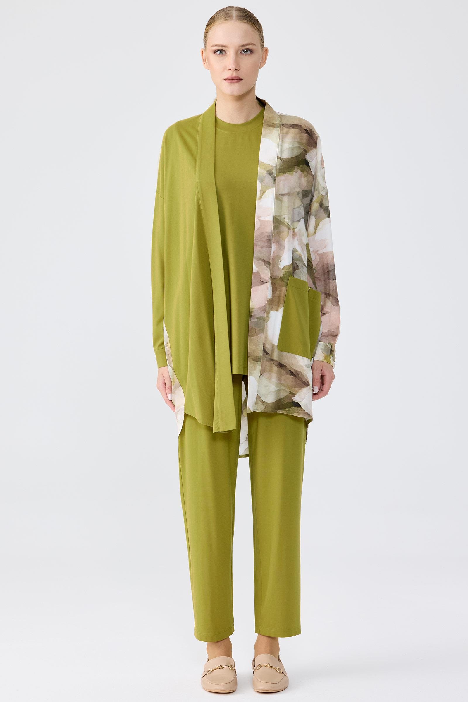 Asimetrik Kesim Suluboya Emprime 3'Lü Takım YEŞİL