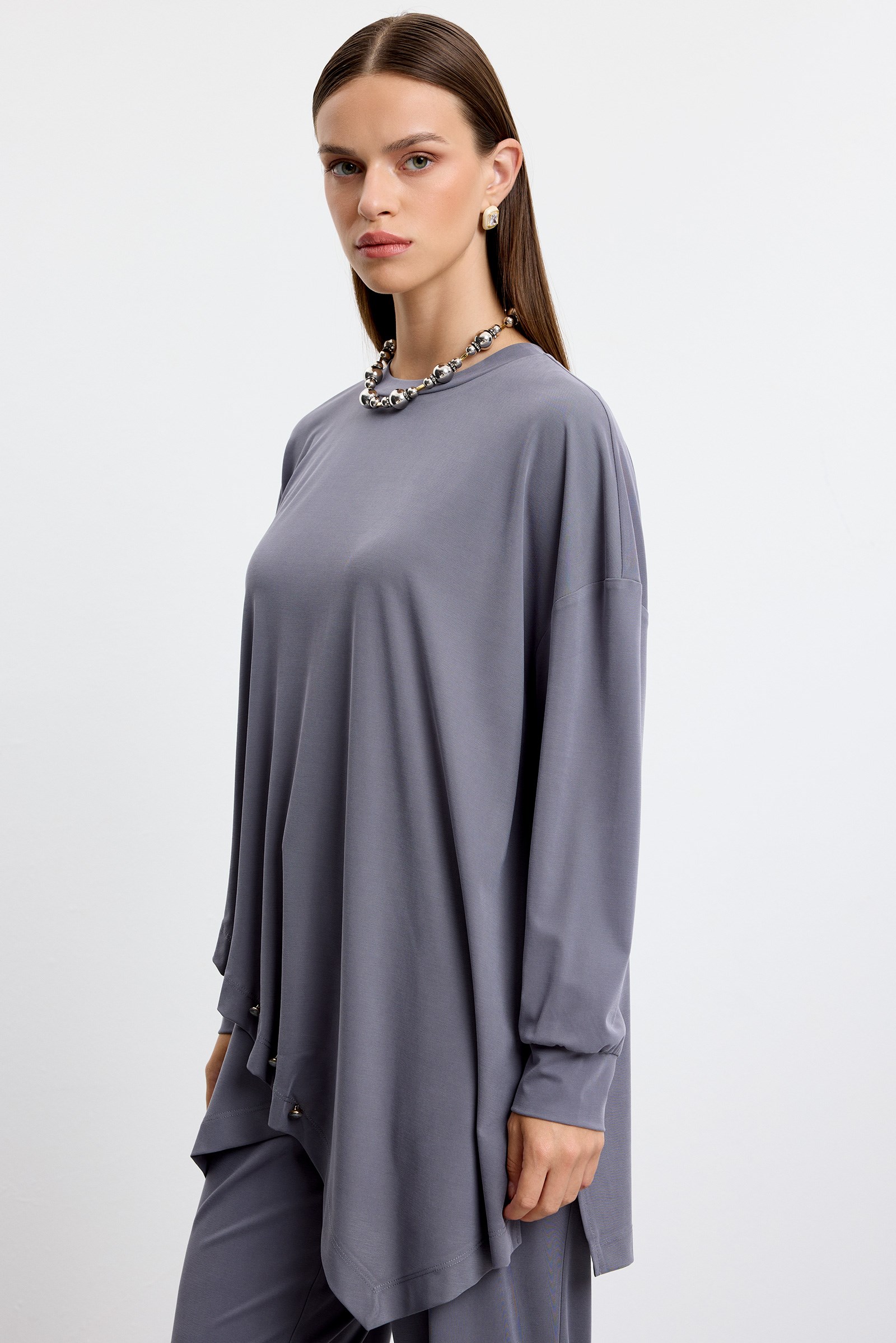 Asimetrik Tunik Pantolonlu Takım ANTRASİT
