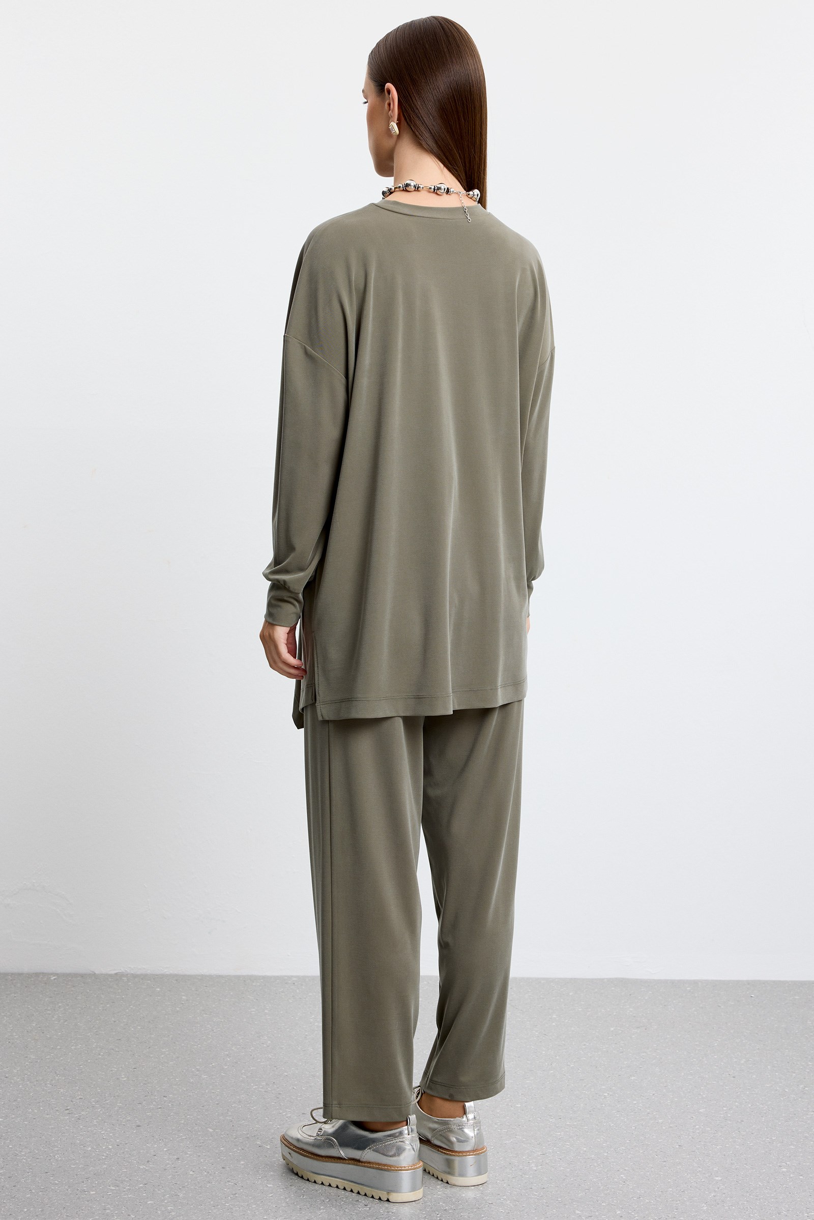 Asimetrik Tunik Pantolonlu Takım HAKİ