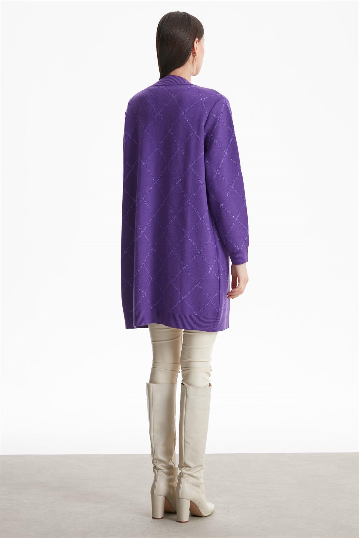 BAKLAVA DESENLİ SİMLİ HIRKA MOR