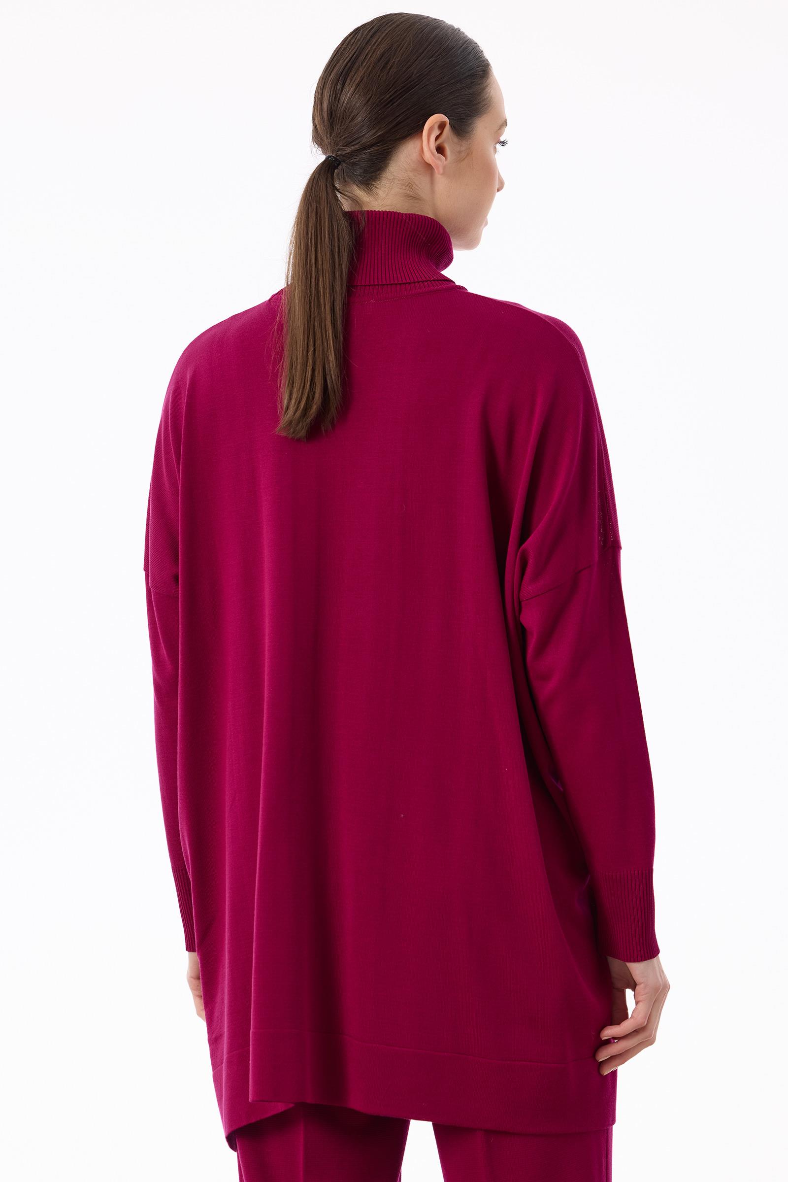 Balıkçı Yaka Oversize Basic Triko Tunik FUŞYA