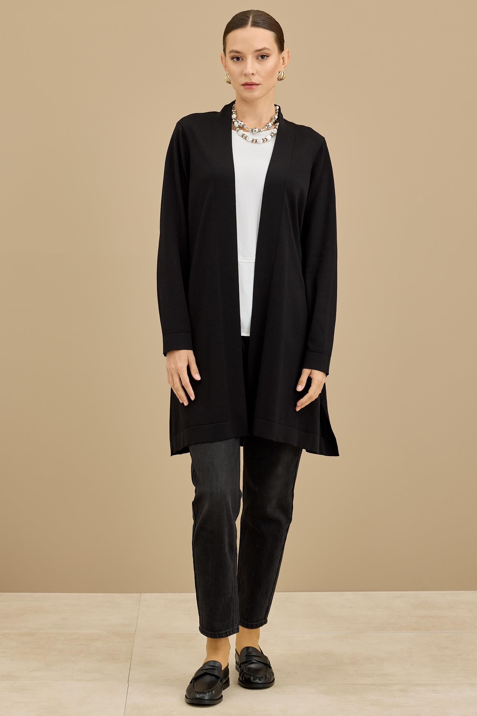 Beli Kemerli Rayon Basic  Hırka SİYAH