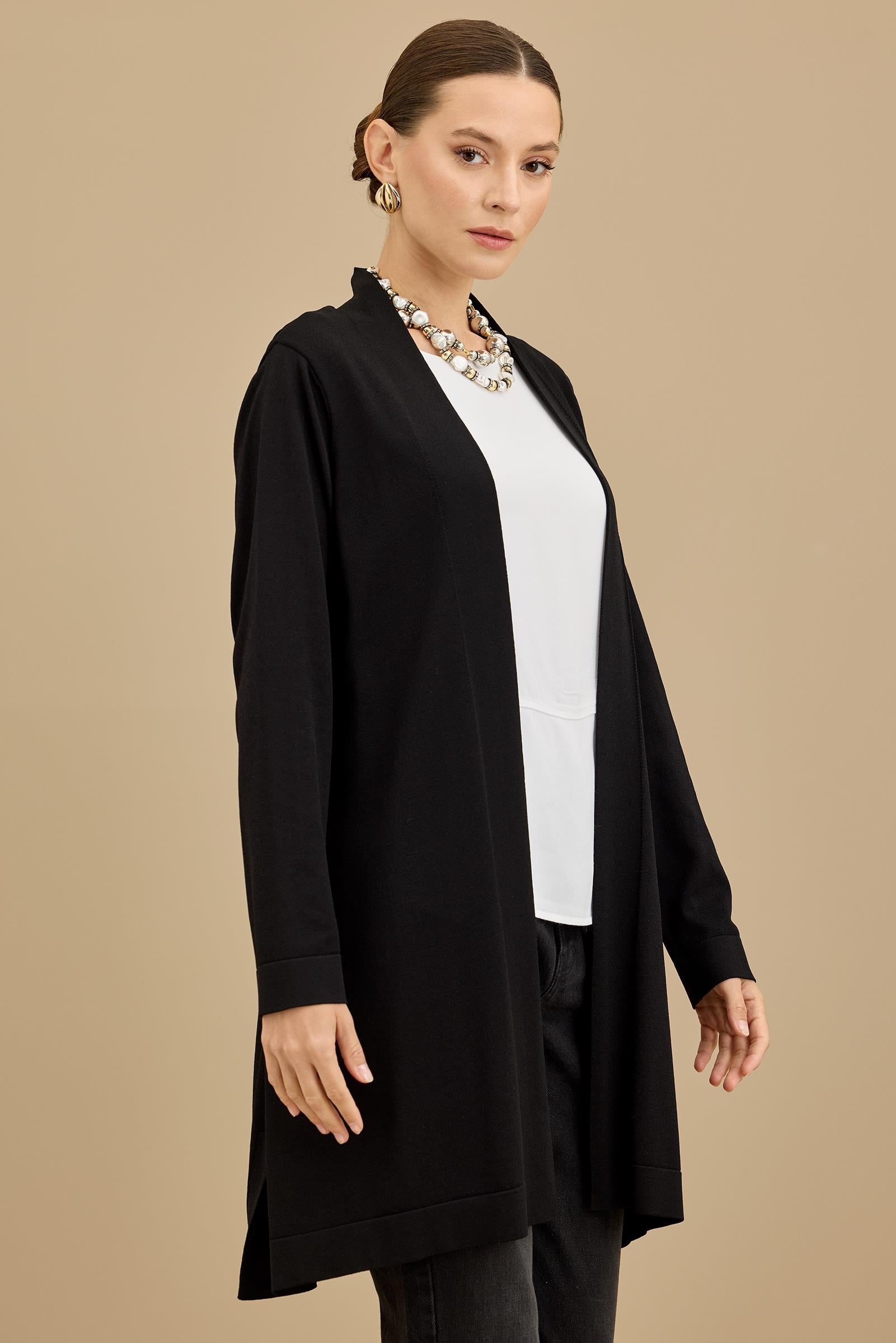 Beli Kemerli Rayon Basic  Hırka SİYAH