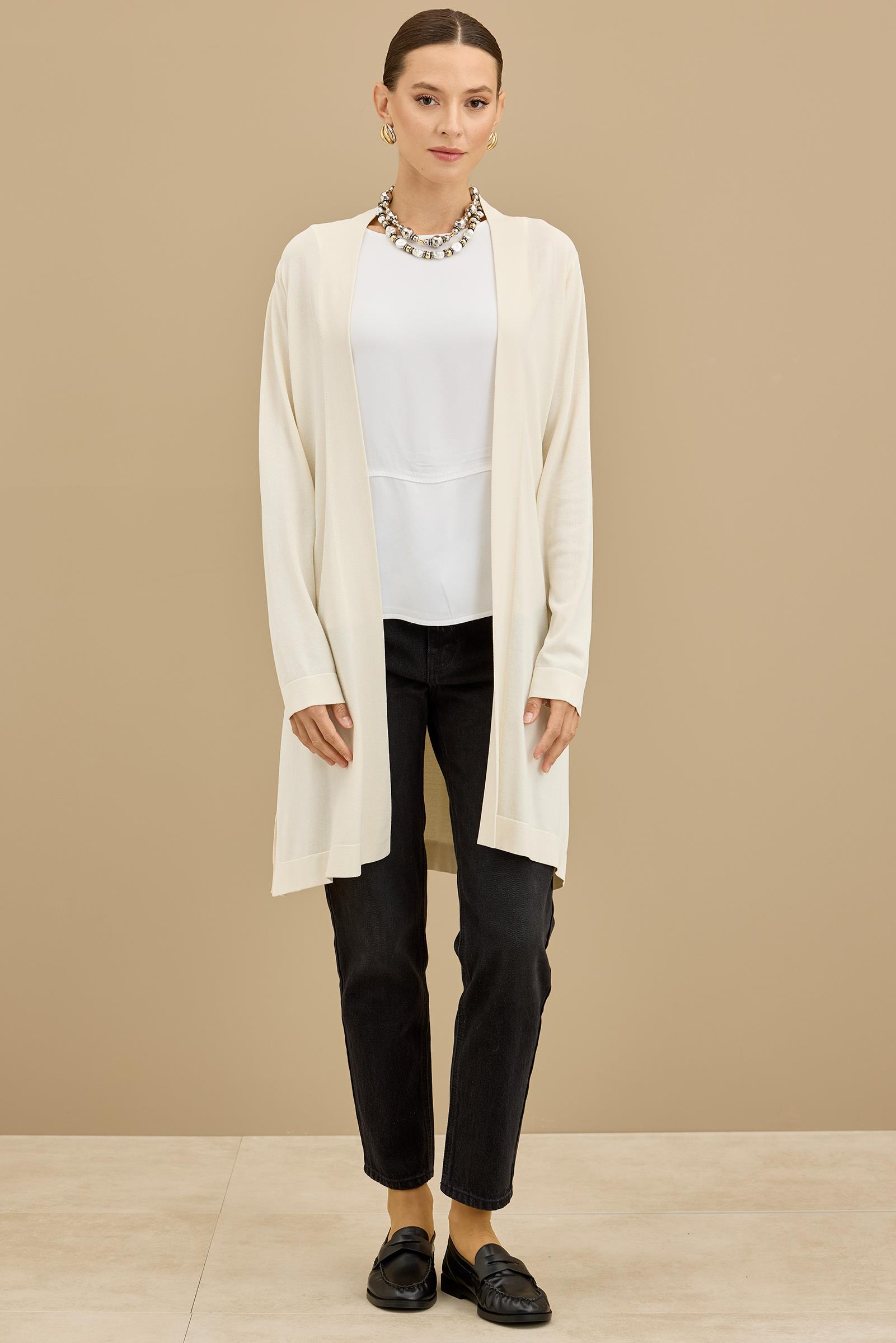 Beli Kemerli Rayon Basic  Hırka VANİLLA