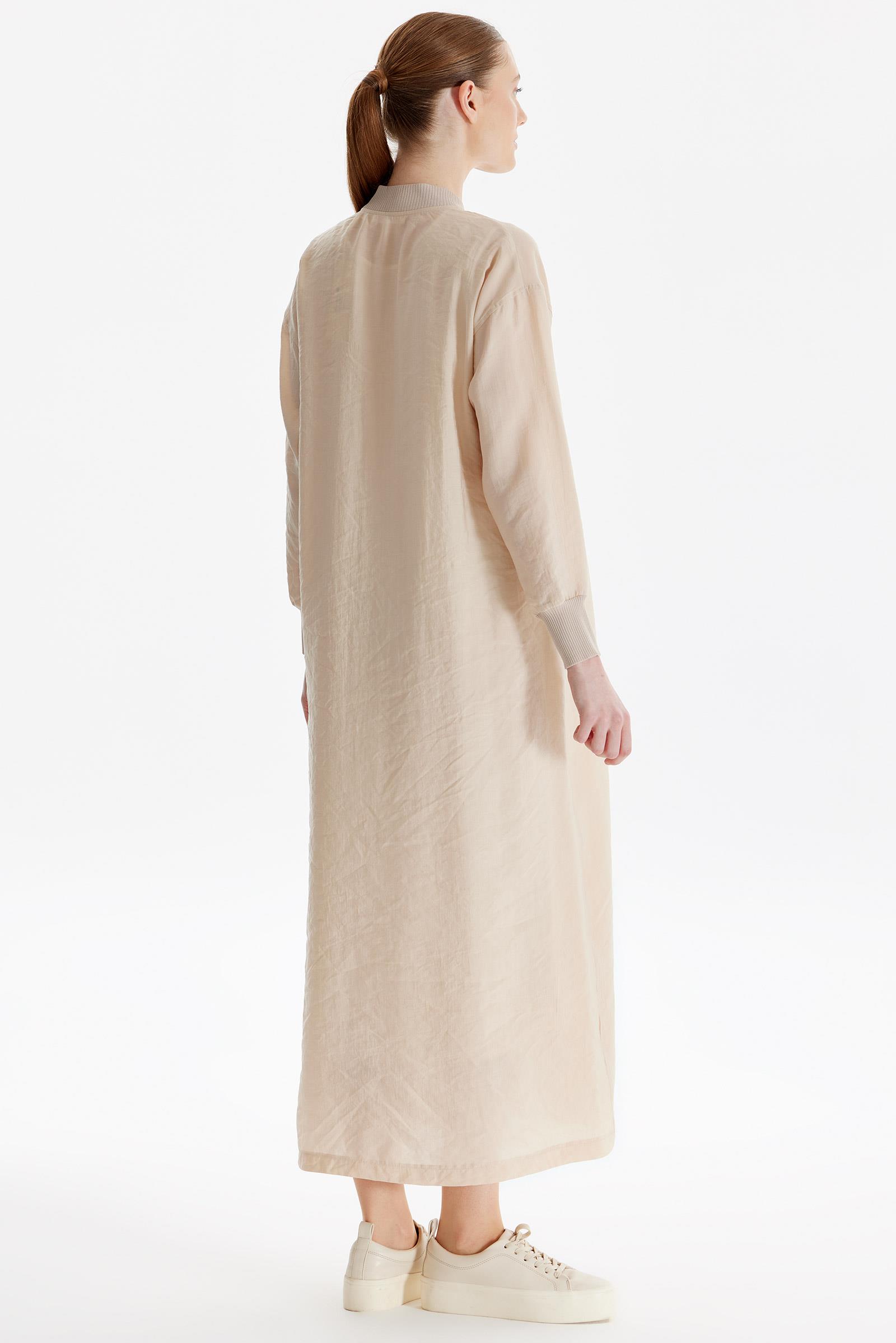 Bomber Yaka Cebi İşlemeli Hırka BEJ