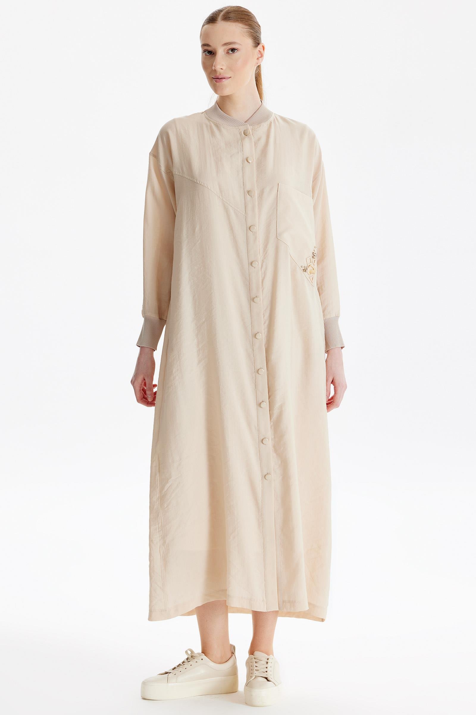 Bomber Yaka Cebi İşlemeli Hırka BEJ