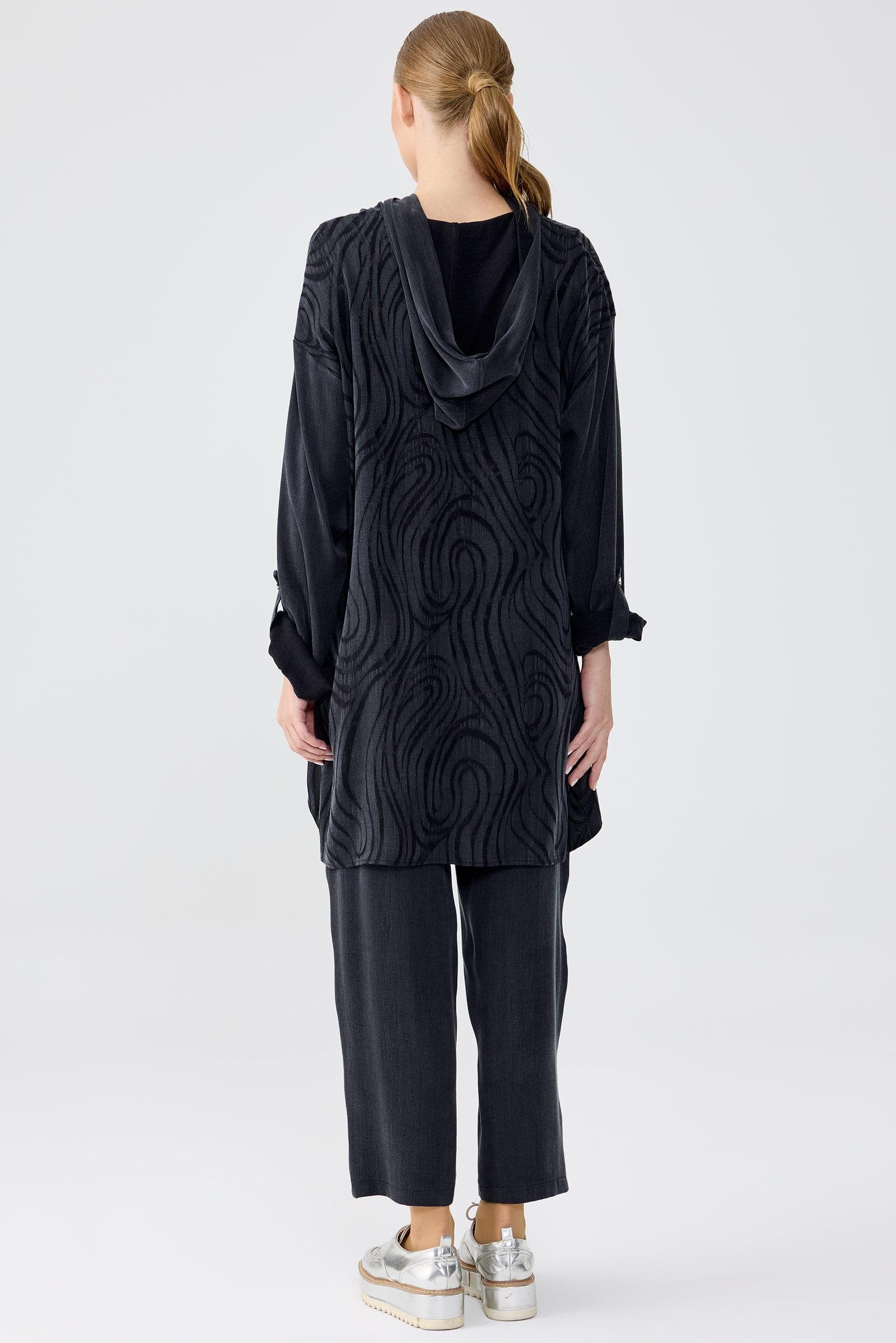 Cep Kapağı Detaylı Kapüşonlu Tunik Pantolon Takım SİYAH