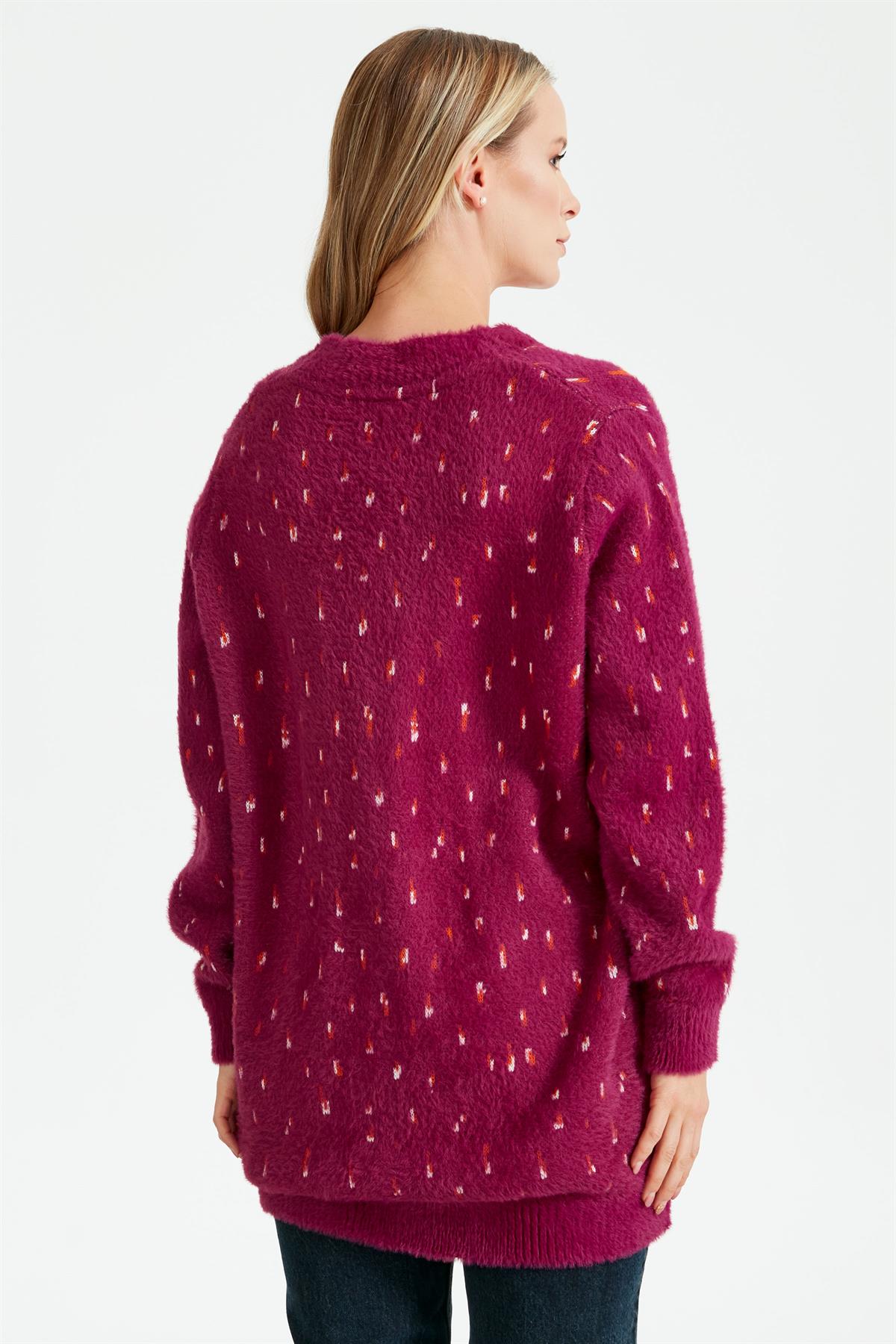 ÇİÇEK DESENLİ HIRKA FUŞYA