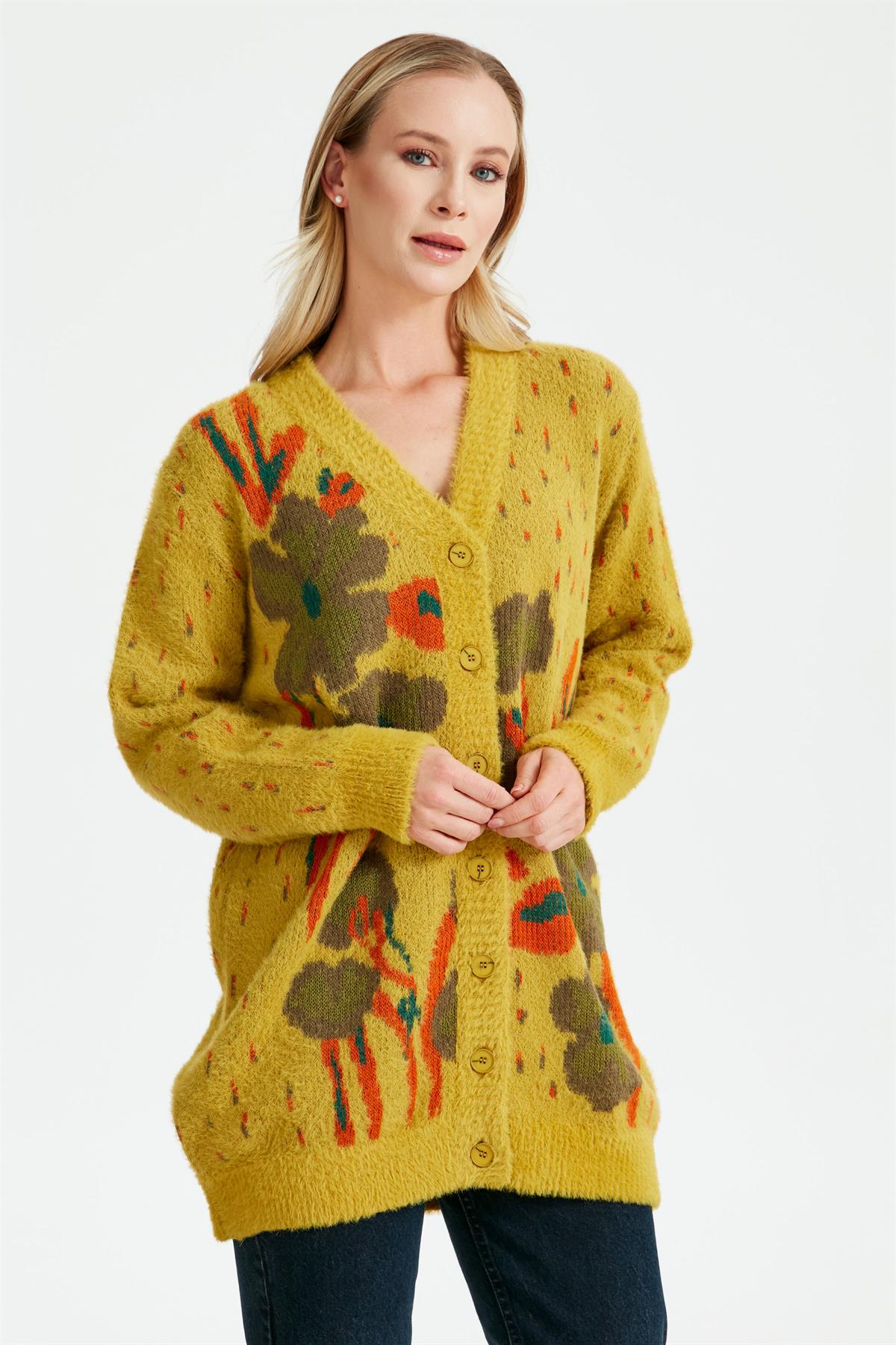 ÇİÇEK DESENLİ HIRKA LİME