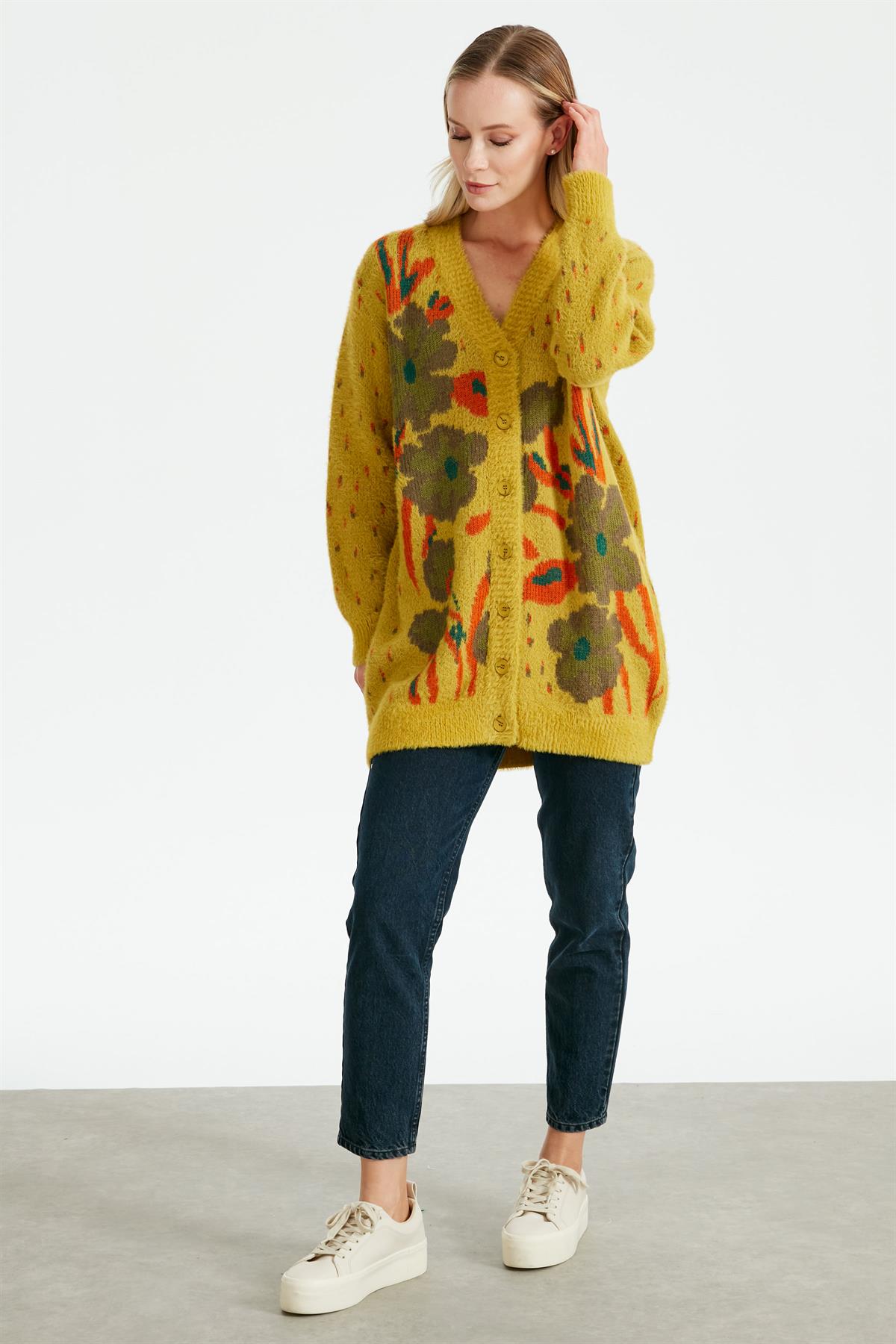 ÇİÇEK DESENLİ HIRKA LİME