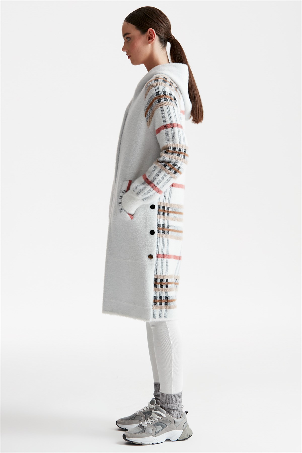 ÇITÇIT DETAYLI KAPŞONLU TRİKO MİNK KABAN EKRU