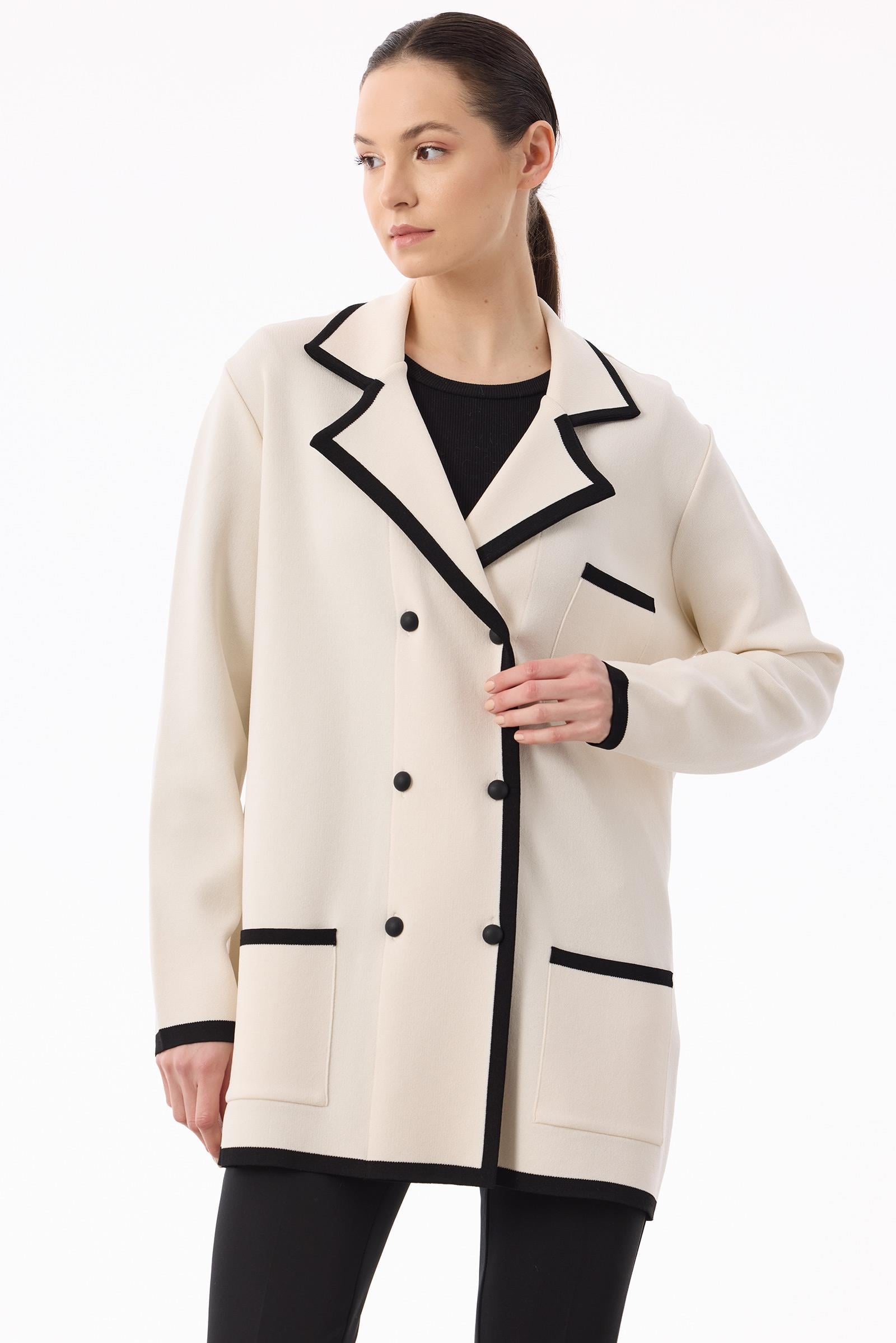 Çizgi Detaylı Rayon Ceket VANİLYA