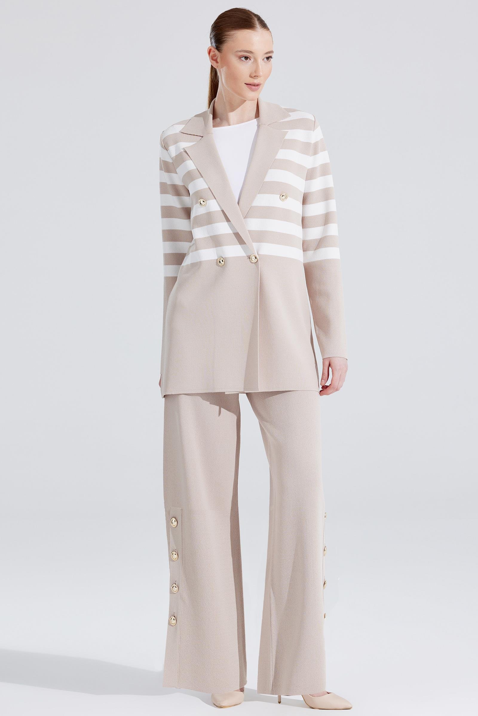 Çizgi Detaylı Rayon Takım BEJ-EKRU