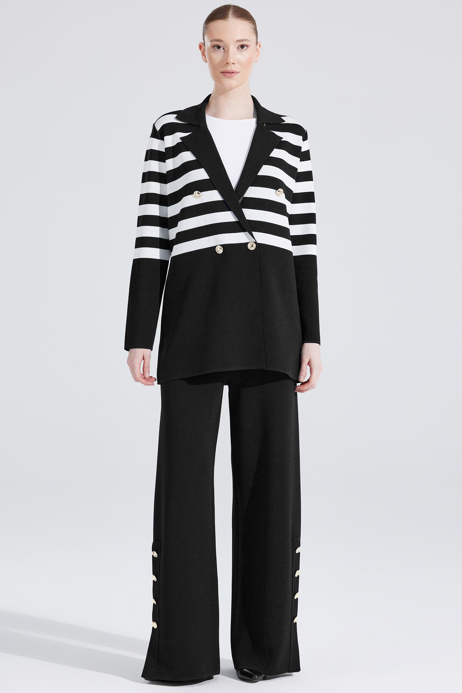 Çizgi Detaylı Rayon Takım SİYAH-EKRU