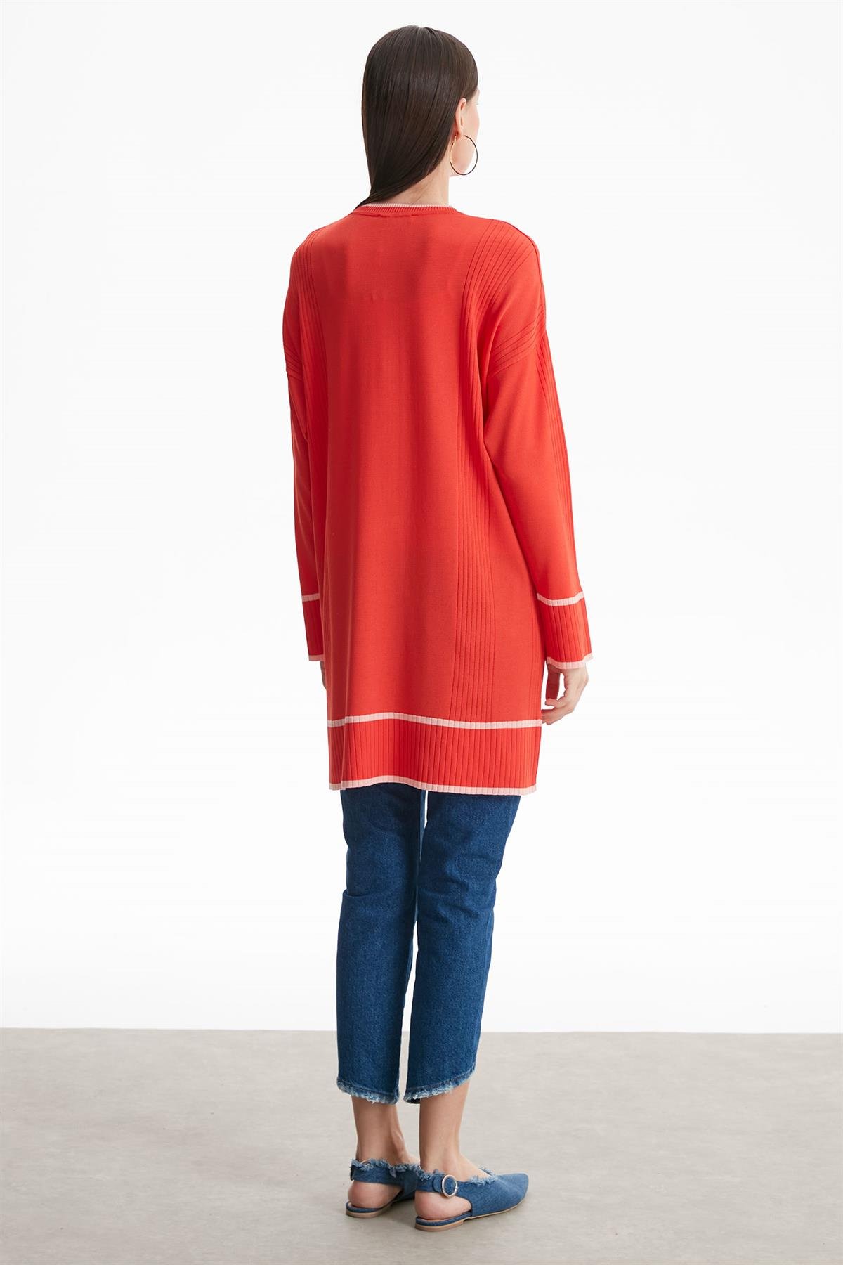 ÇİZGİ DETAYLI RAYON TUNİK CORAL