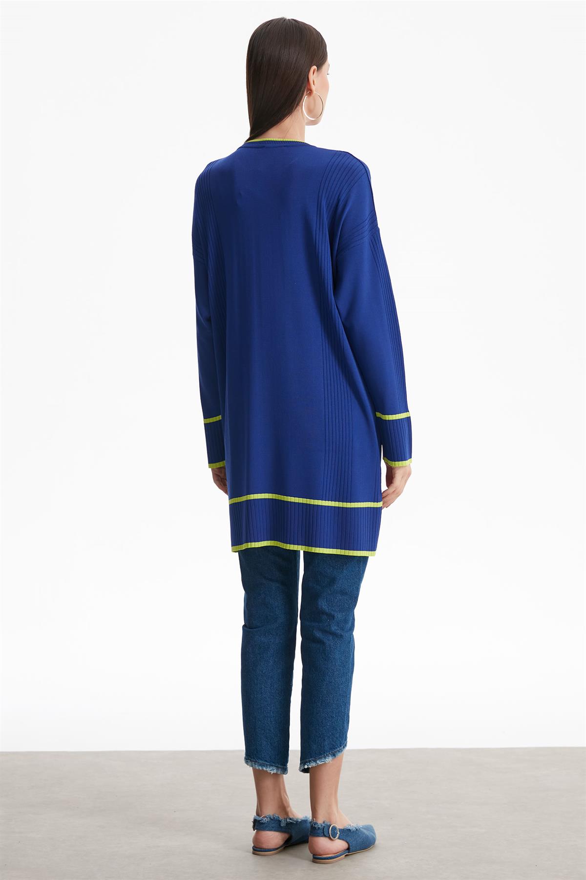ÇİZGİ DETAYLI RAYON TUNİK SAKS