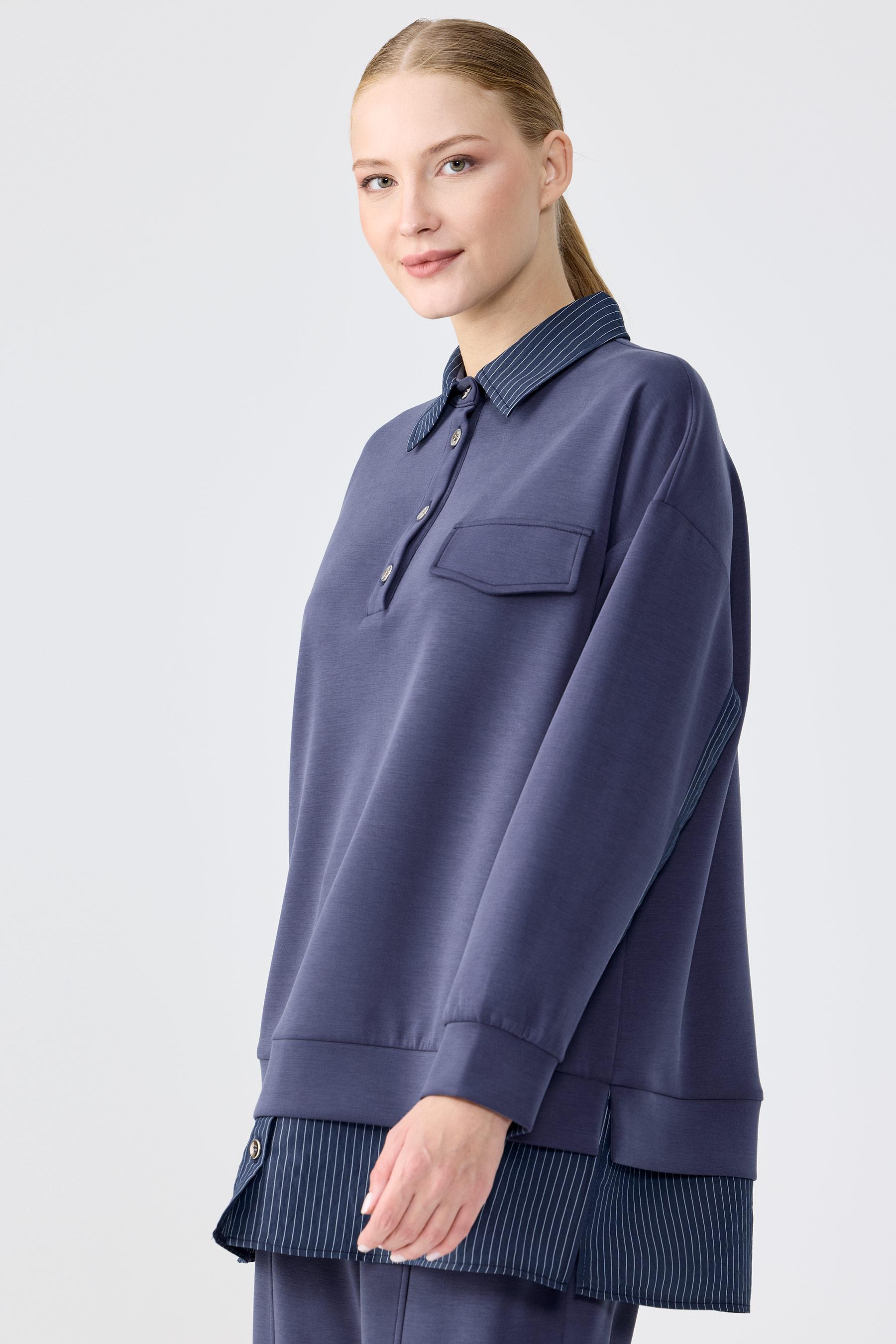 Çizgili Kombinli Sweat Tunik Pantolon Takım LACİVERT