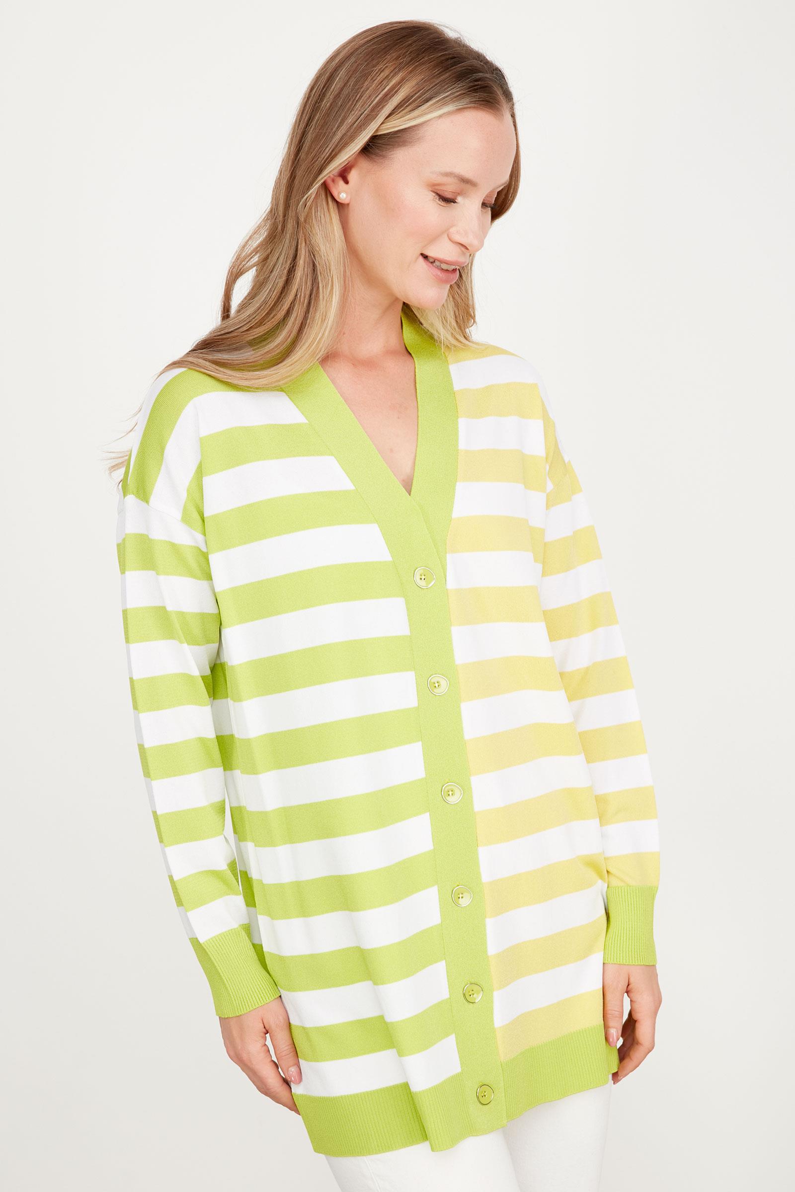 Çizgili Rayon Hırka NEON