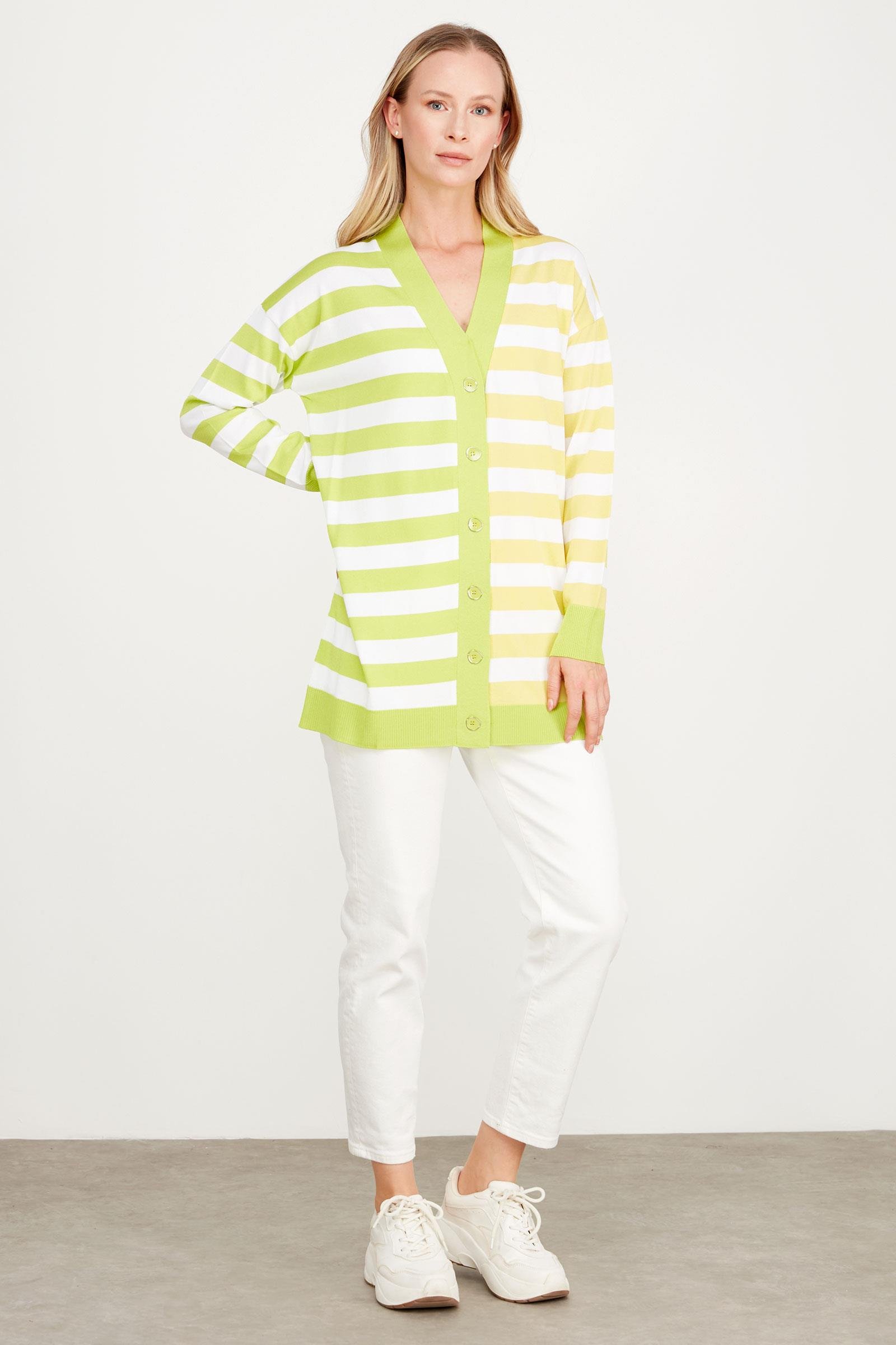 Çizgili Rayon Hırka NEON