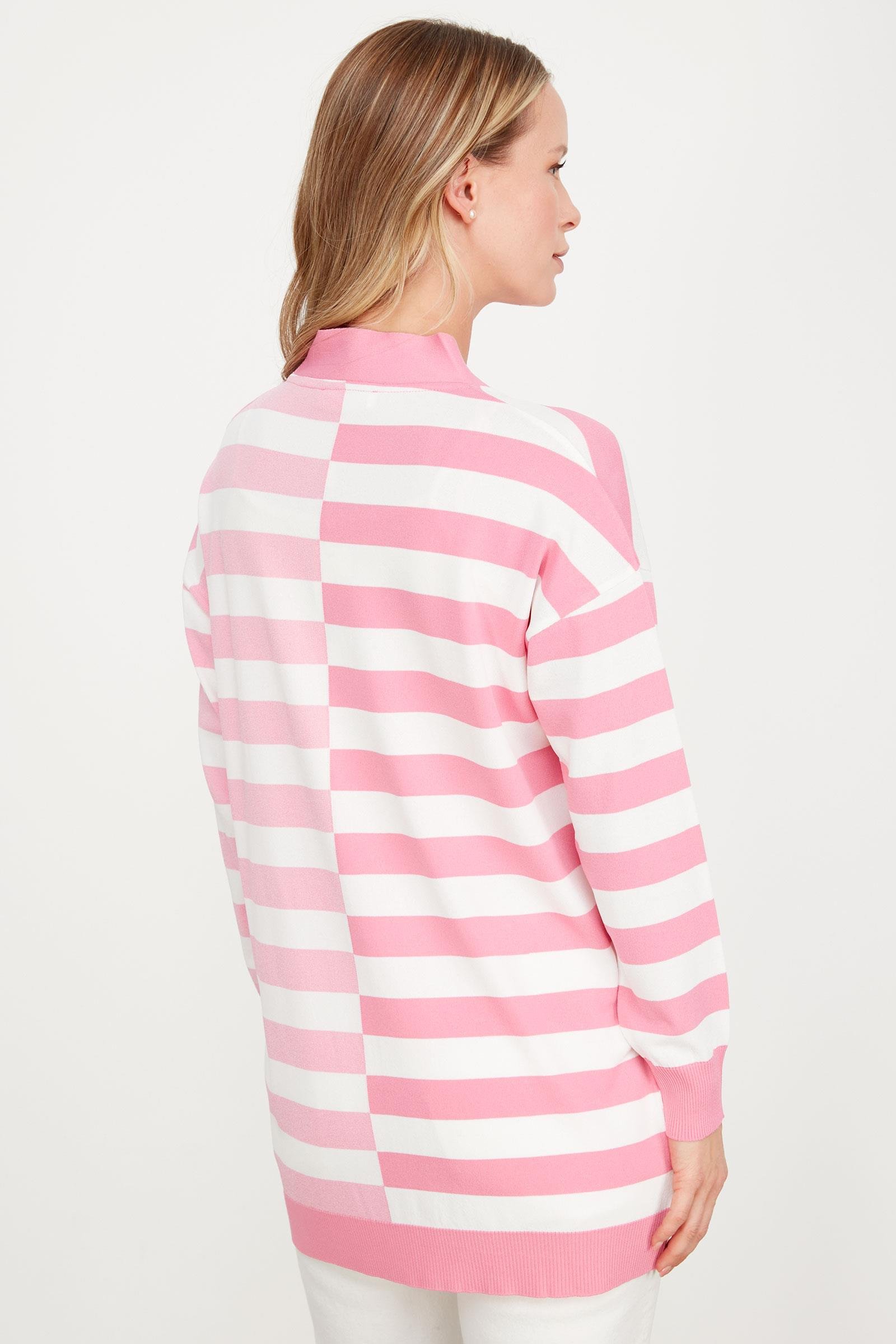 Çizgili Rayon Hırka PEMBE