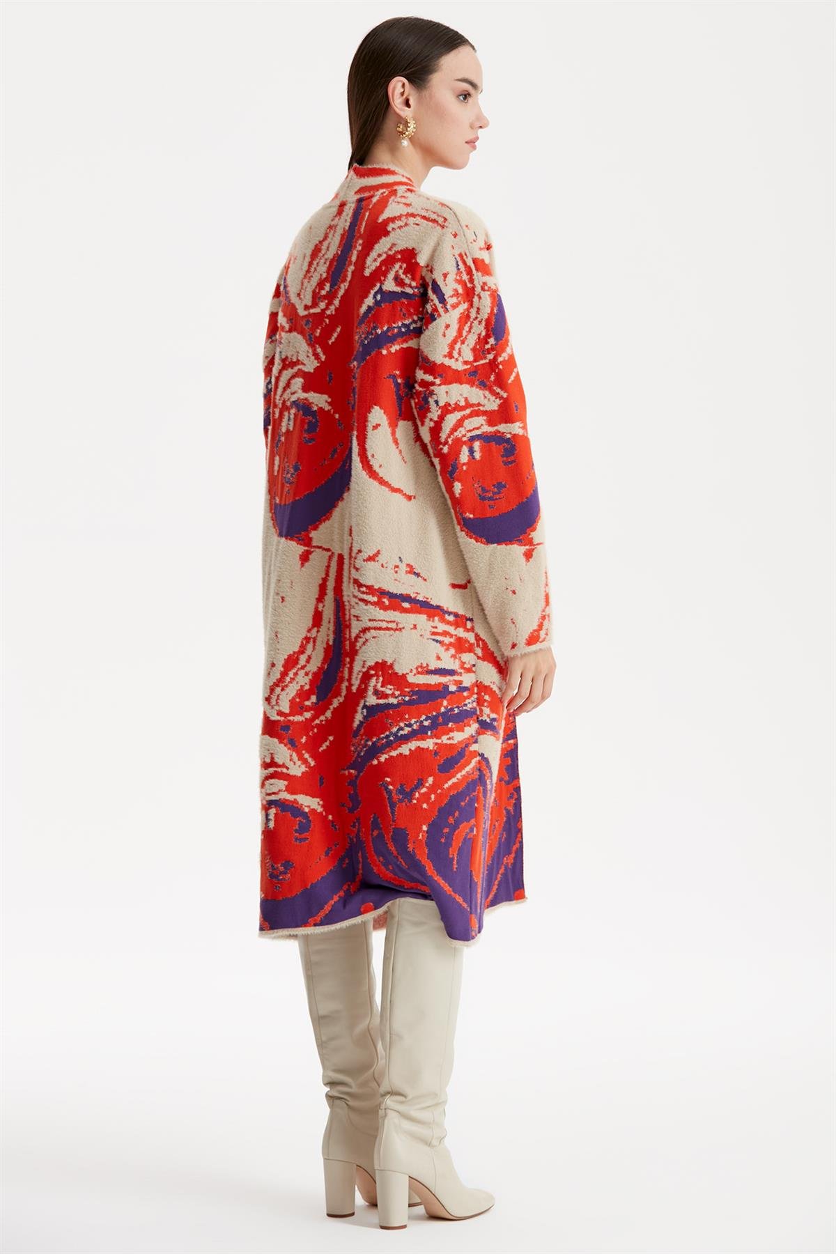 DALGA DESENLİ MİNK HIRKA ORANJ