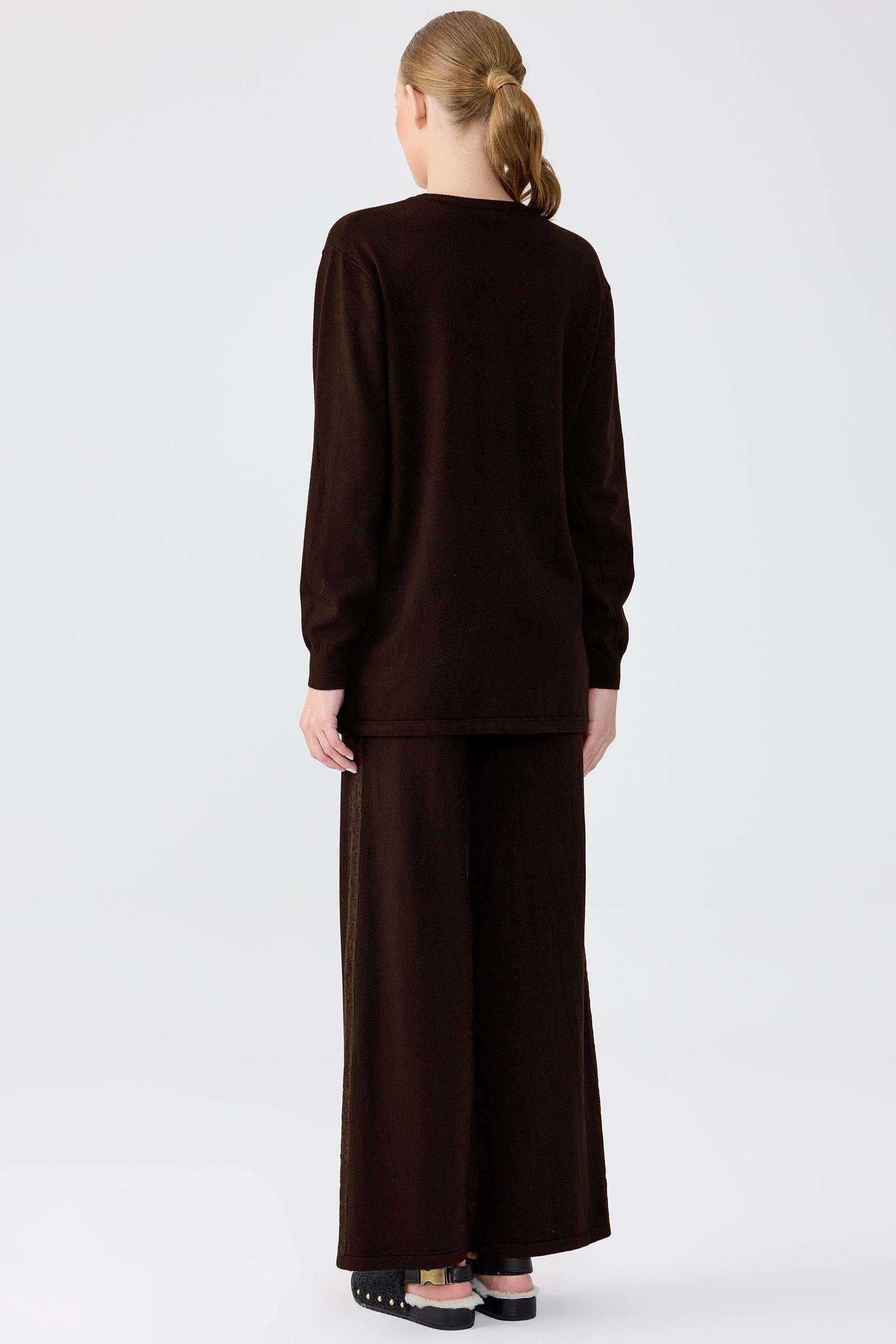 Dantel Detaylı Pantolonlu Triko Takım KAHVE