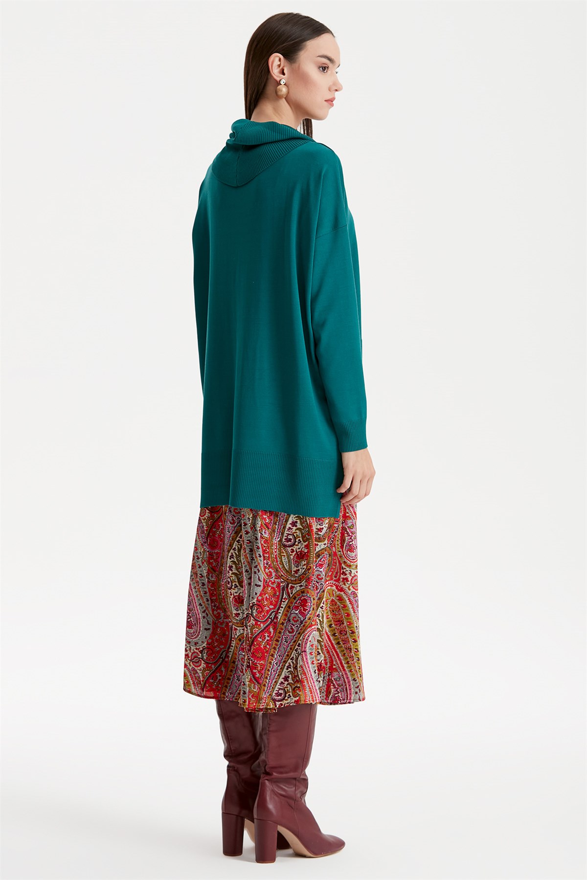 DEGAJE YAKA TRİKO TUNİK PETROL