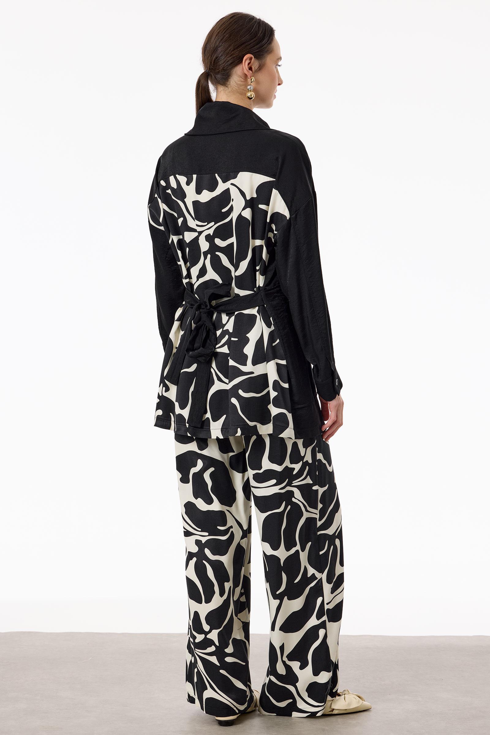 Desenli Pallazzo Pantolon Takım SİYAH