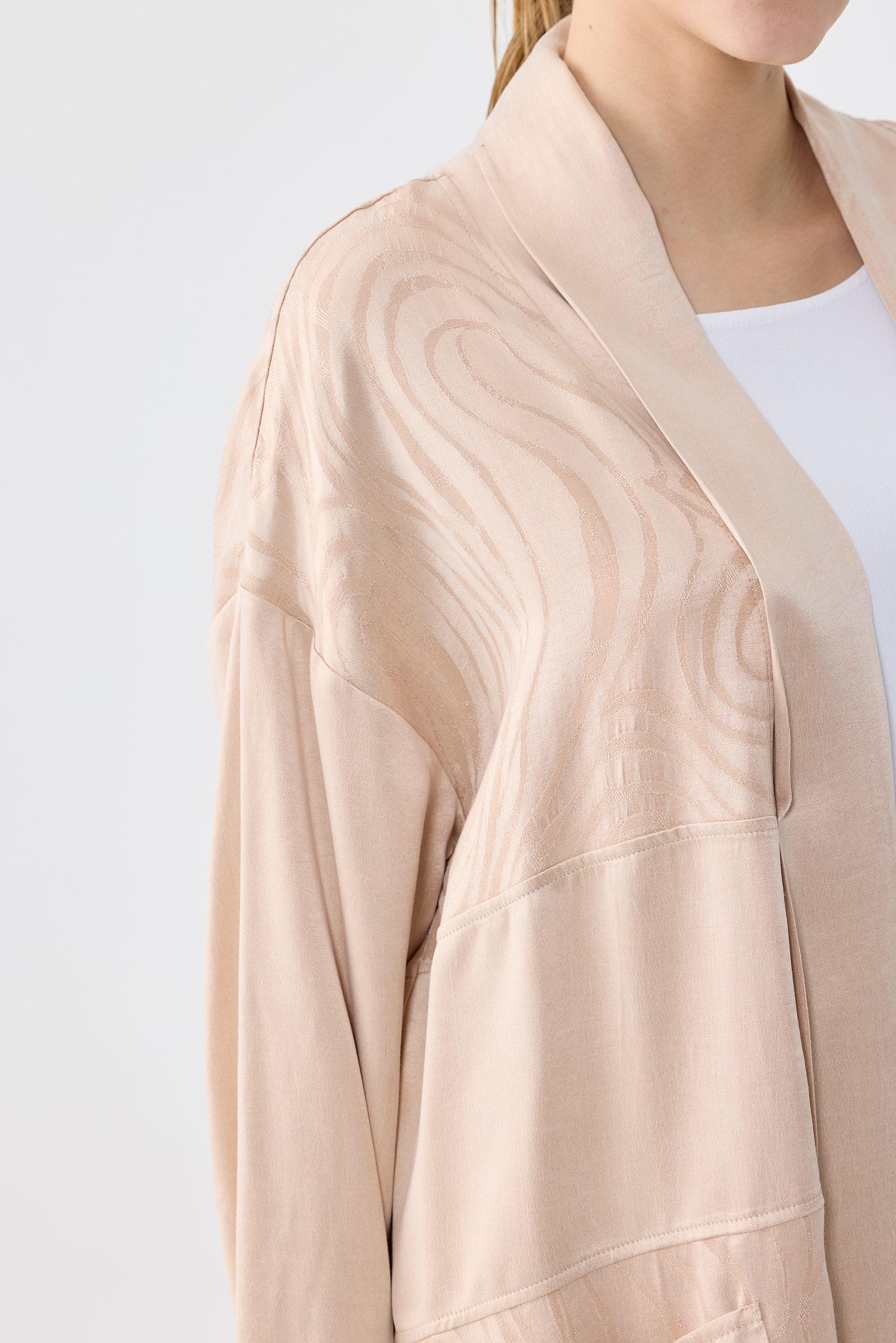 Desenli Ve Düz Kumaş Kombinli Uzun Hırka Takım BEJ