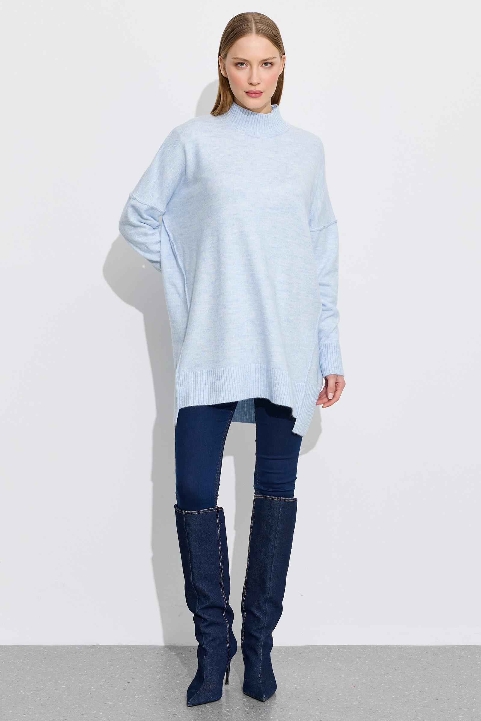 Dikiş Detaylı Basic Triko Tunik MAVİ