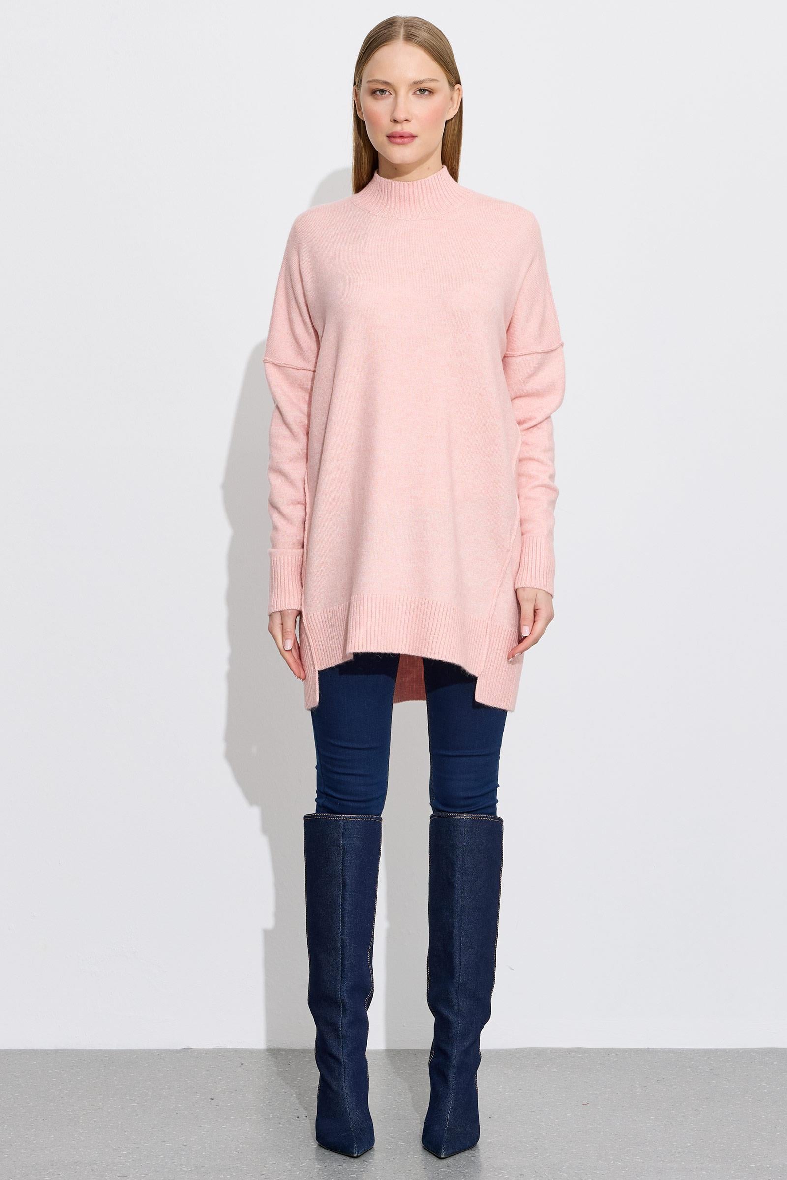 Dikiş Detaylı Basic Triko Tunik PEMBE