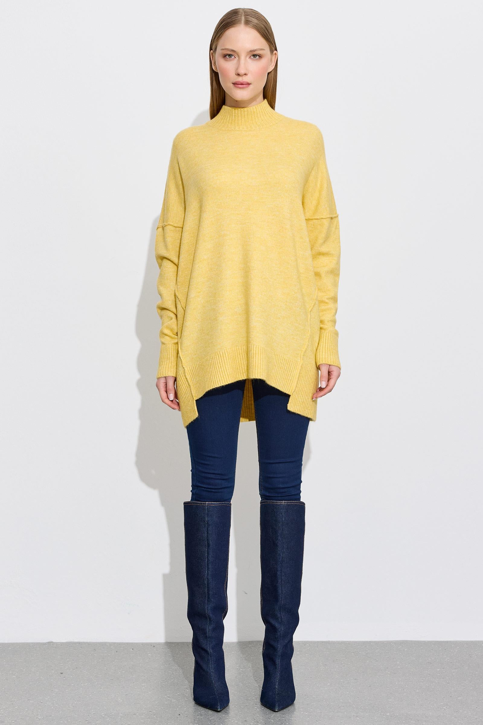 Dikiş Detaylı Basic Triko Tunik SARI