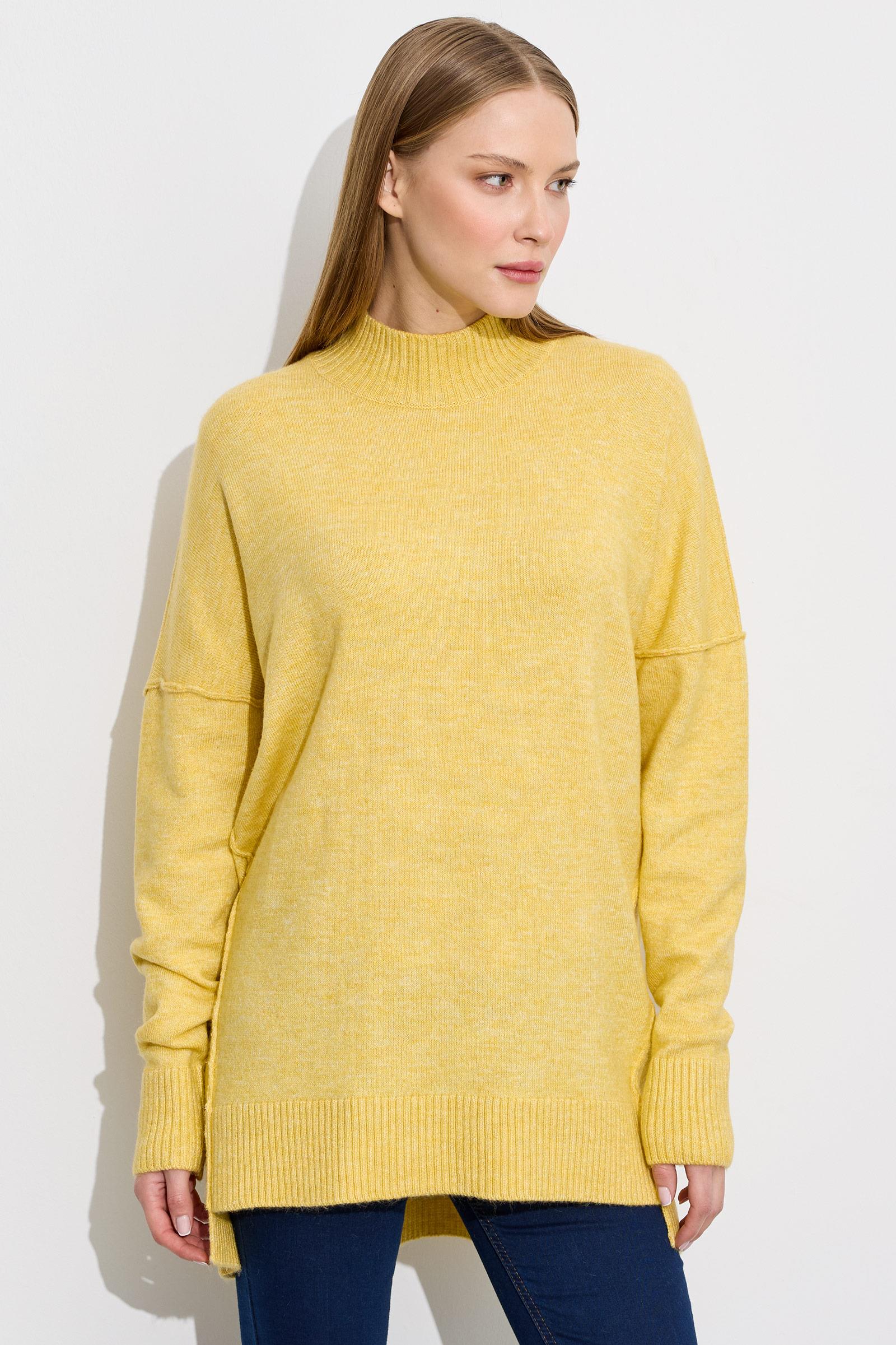 Dikiş Detaylı Basic Triko Tunik SARI