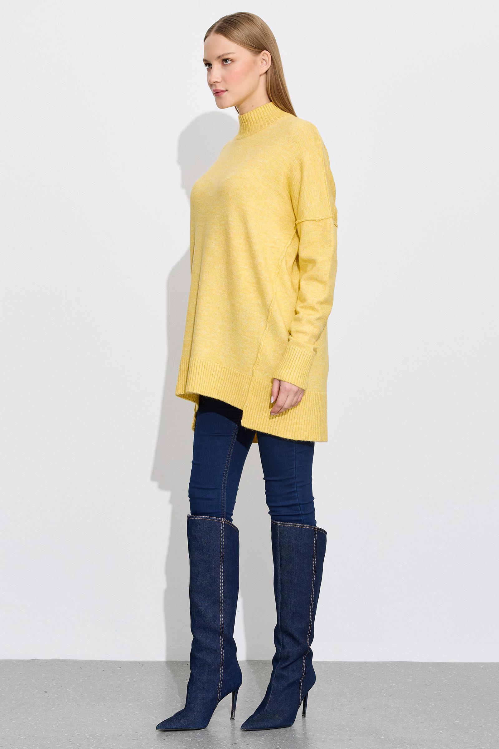 Dikiş Detaylı Basic Triko Tunik SARI