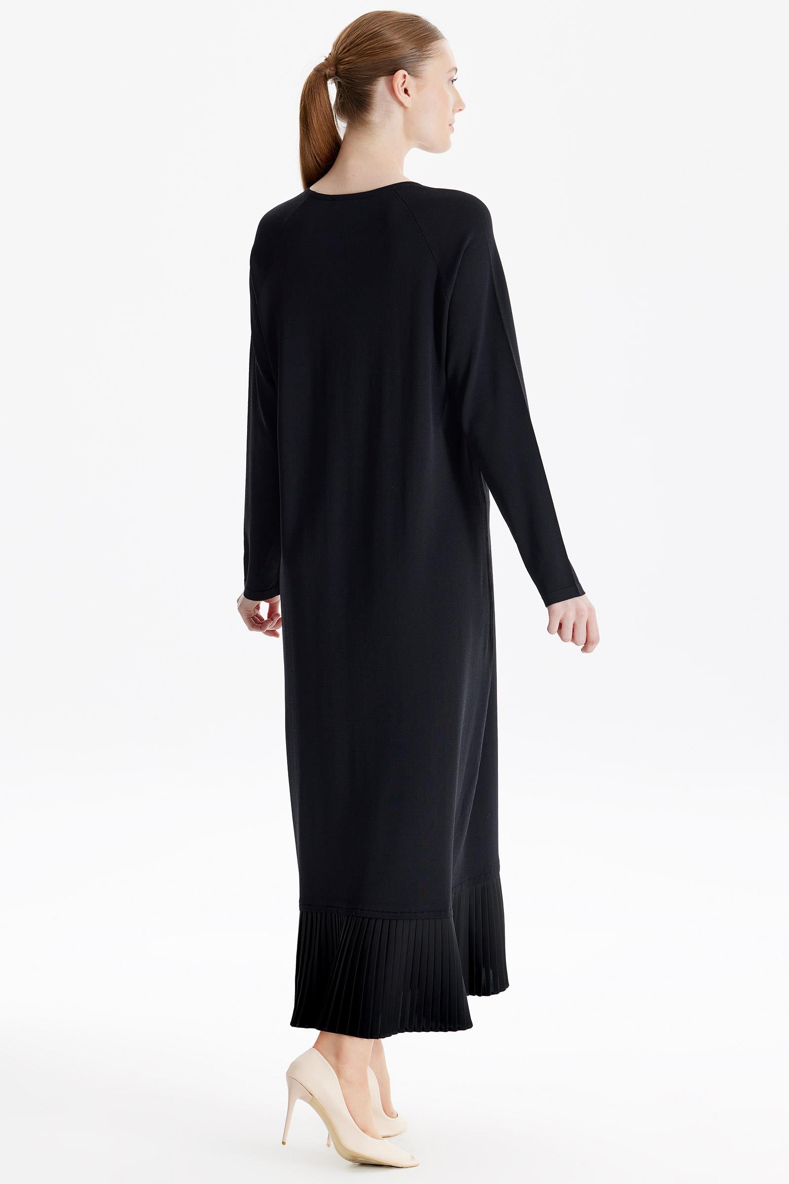 Etek Altı Piliseli Rayon Elbise SİYAH