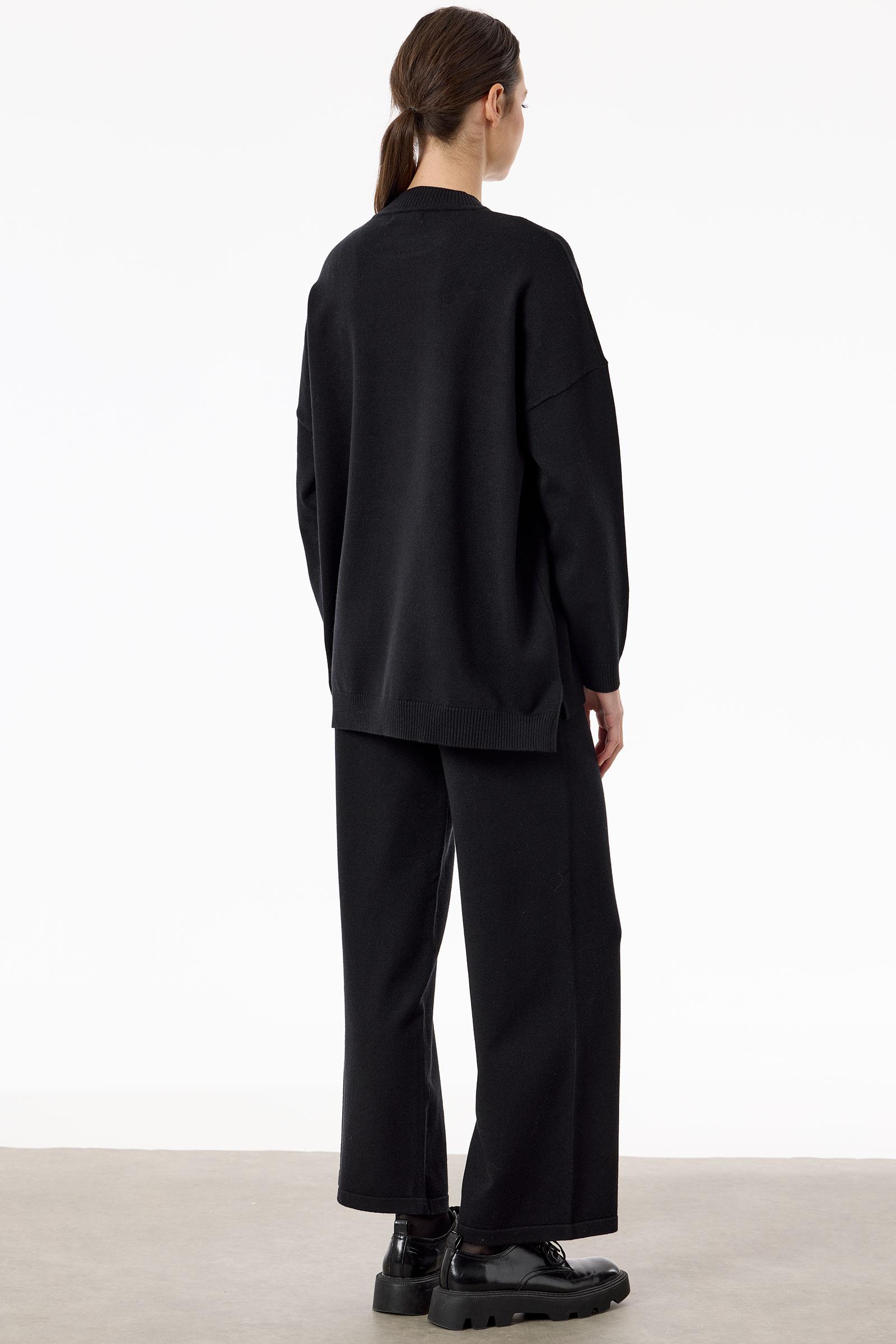 Etnik Desenli Taşlı Triko Pantolon Takım SİYAH