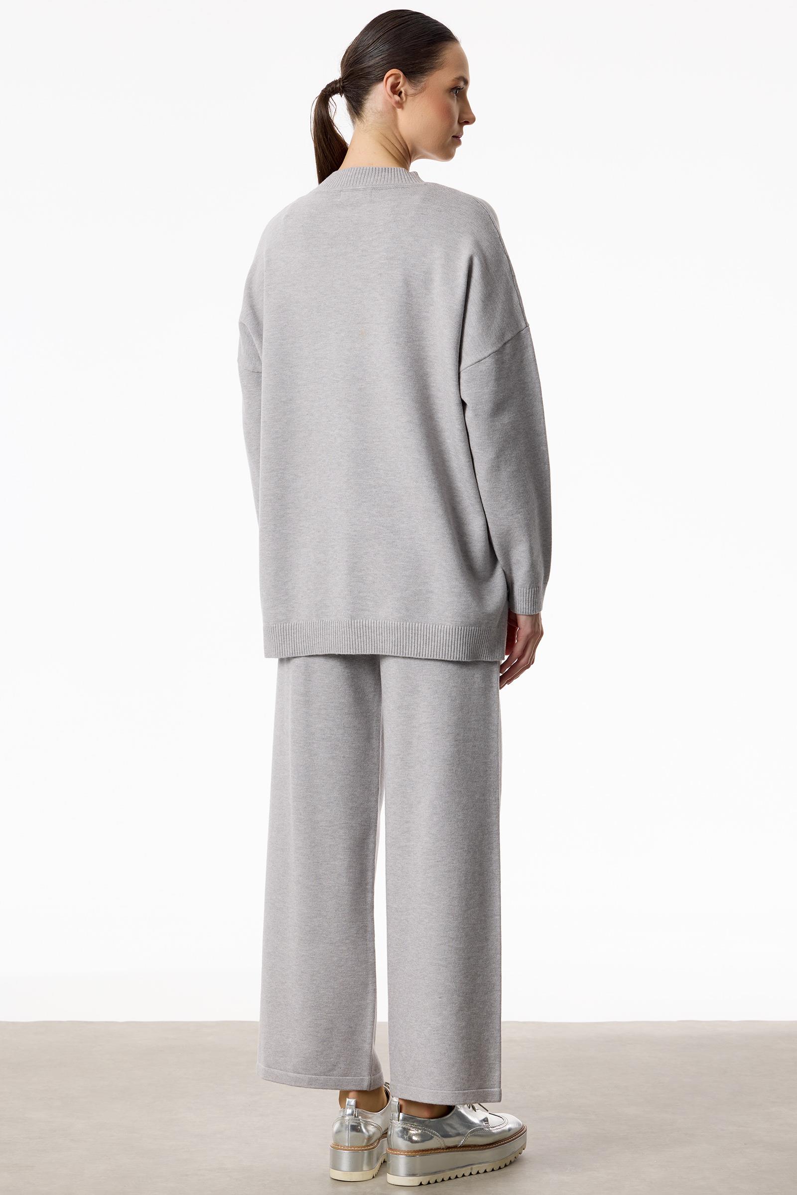 Etnik Desenli Taşlı Triko Pantolon Takım GRİ