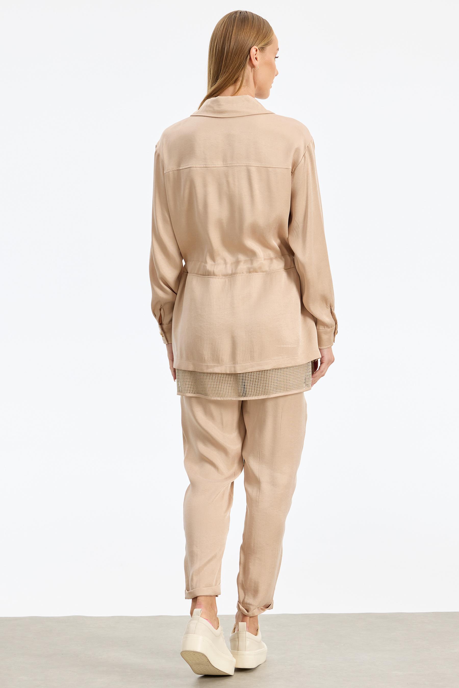 File Detaylı Ceket Pantolon Takım BEJ