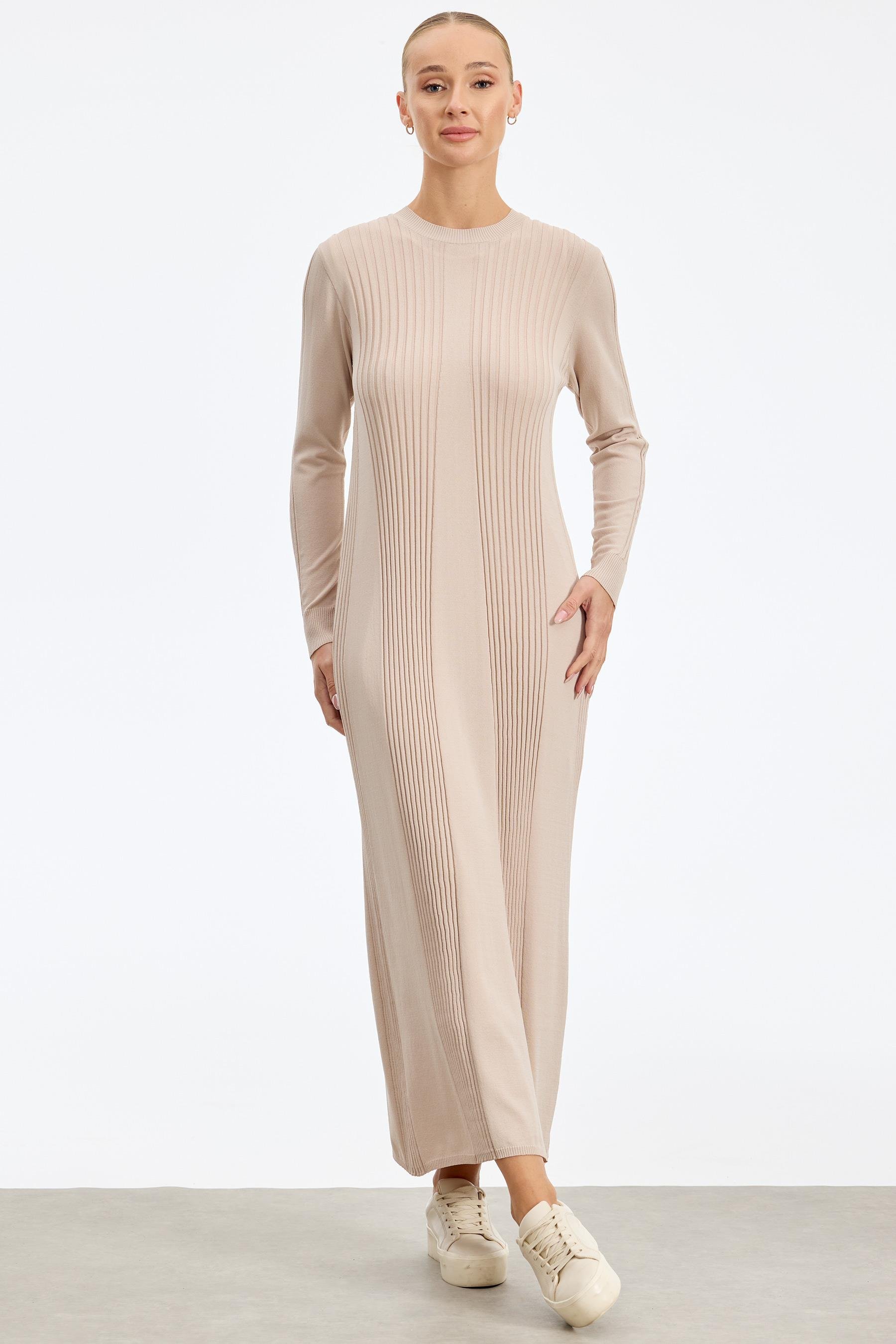 Fitil Detaylı Rayon Elbise BEJ